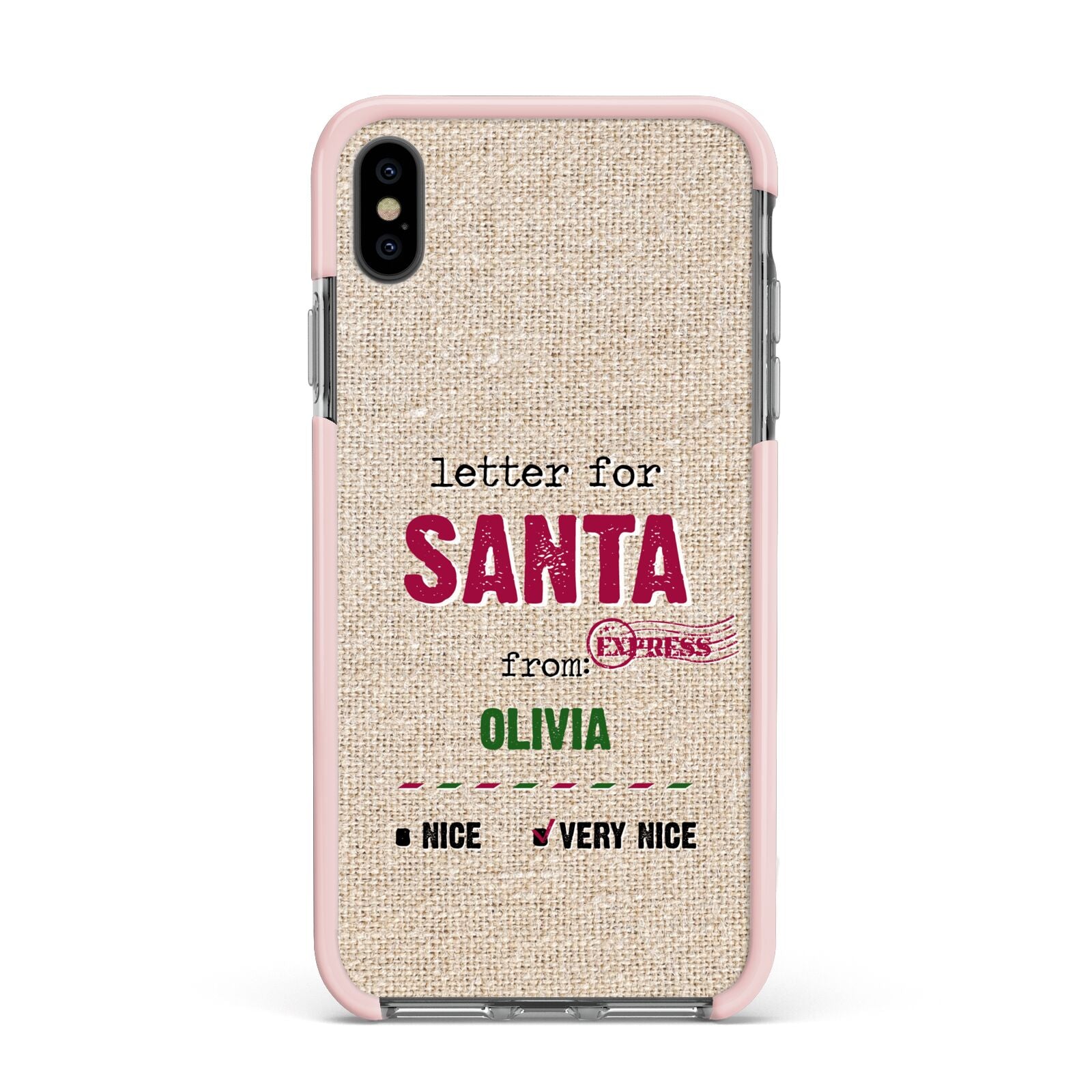 Letters to Santa Personalised Apple iPhone Xs Max Impact Case Pink Edge on Black Phone