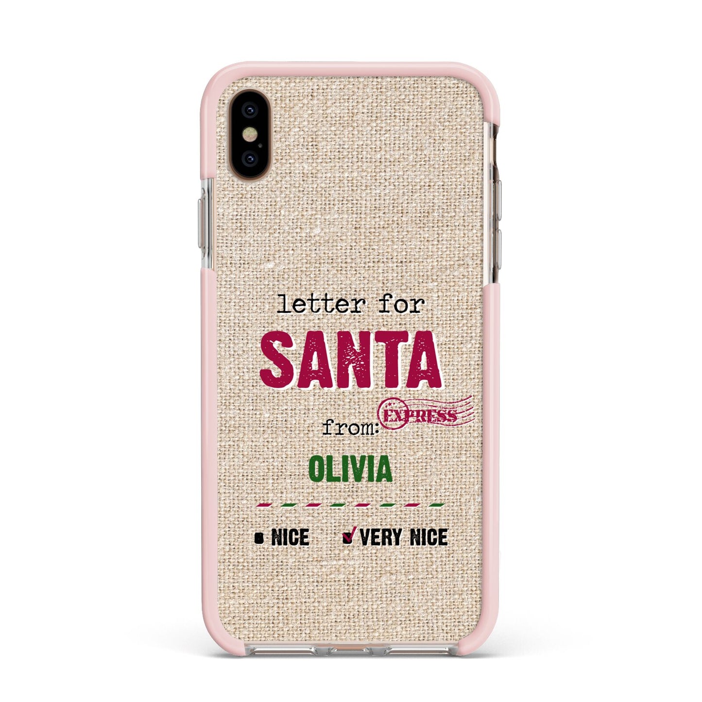 Letters to Santa Personalised Apple iPhone Xs Max Impact Case Pink Edge on Gold Phone