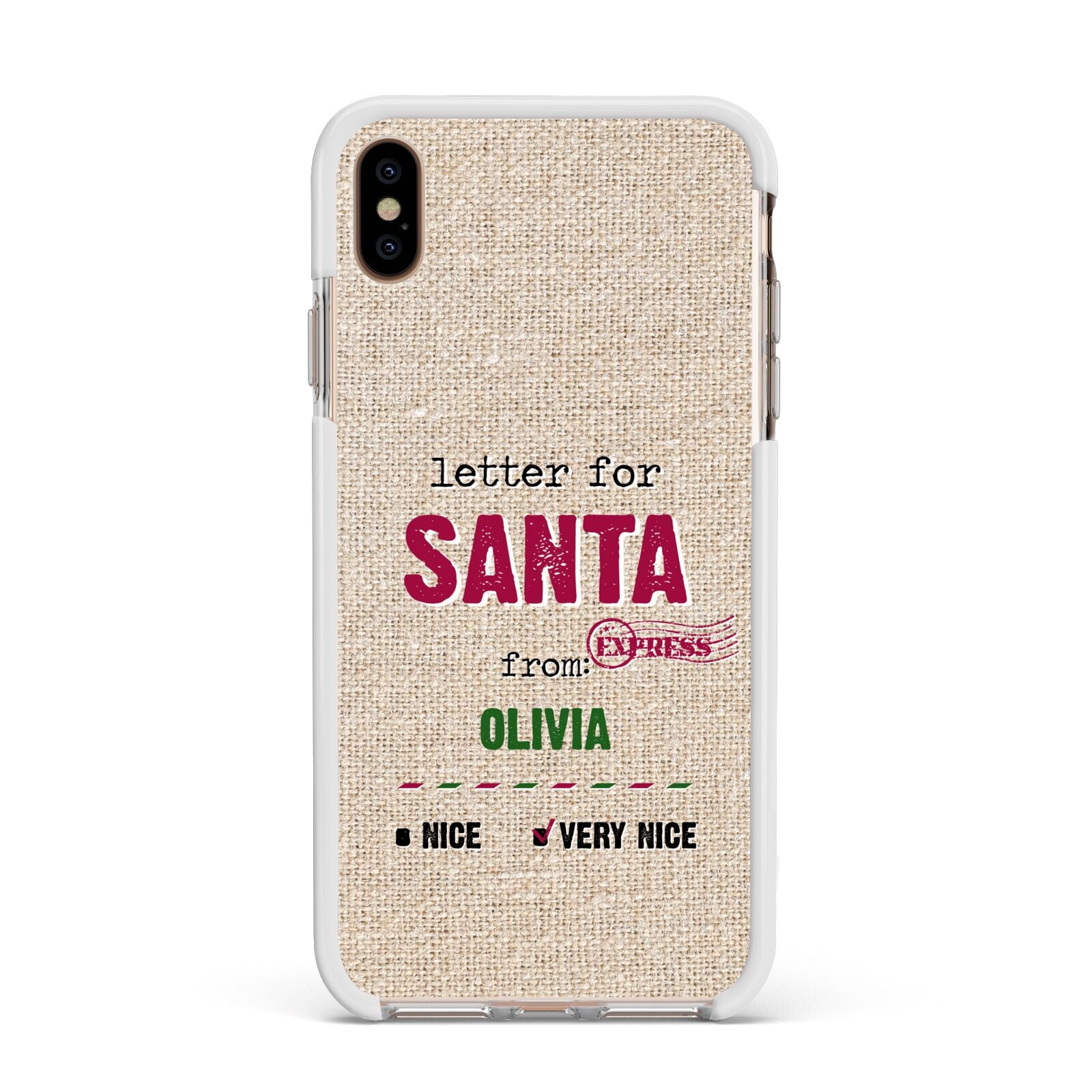 Letters to Santa Personalised Apple iPhone Xs Max Impact Case White Edge on Gold Phone