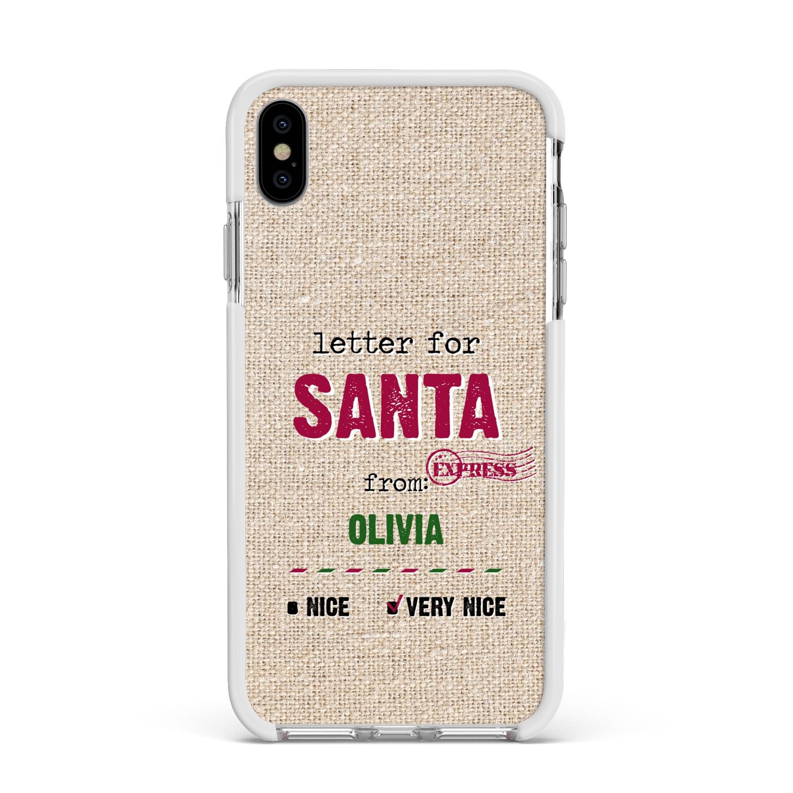 Letters to Santa Personalised Apple iPhone Xs Max Impact Case White Edge on Silver Phone