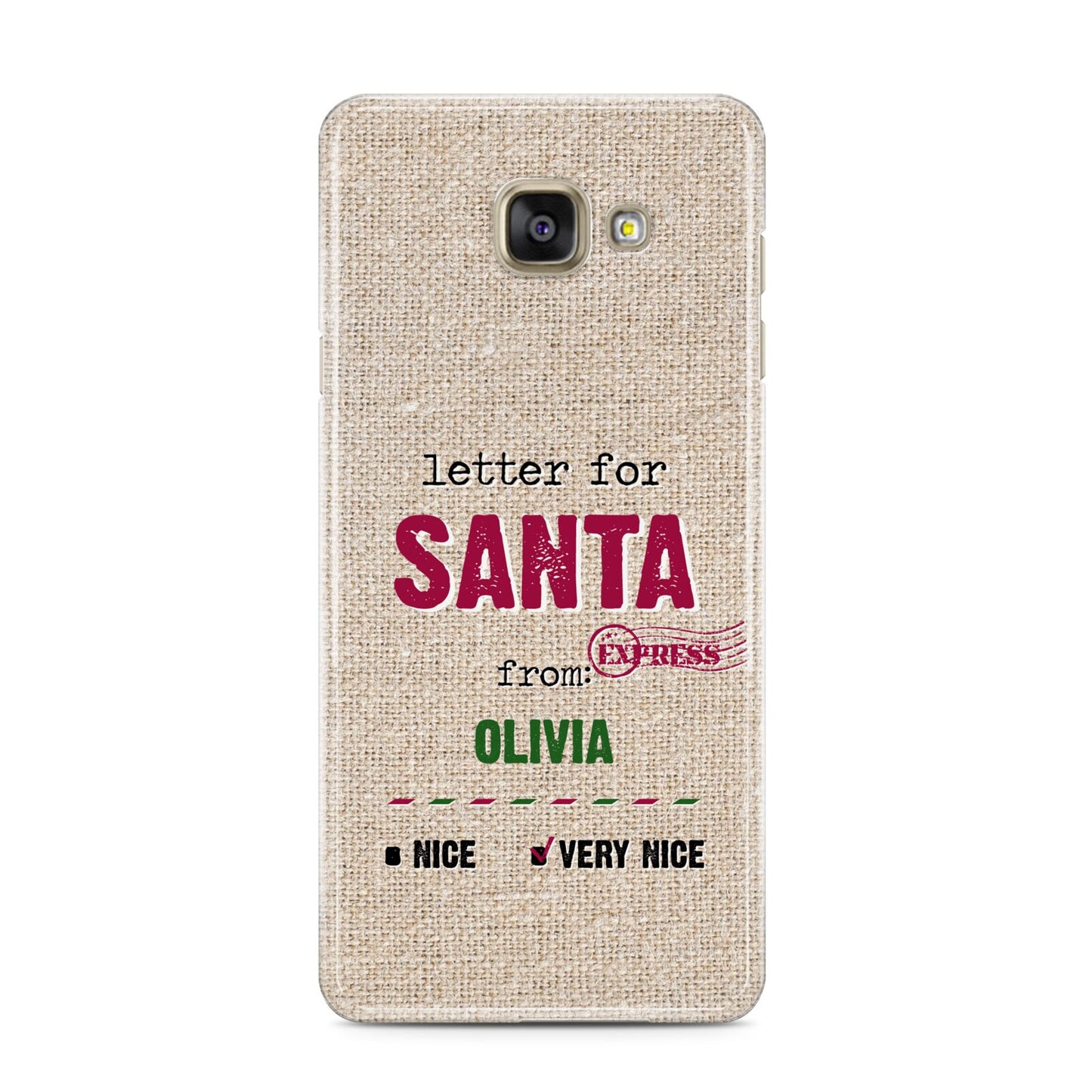 Letters to Santa Personalised Samsung Galaxy A3 2016 Case on gold phone