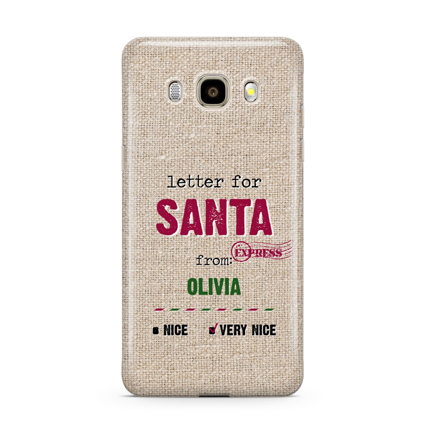 Letters to Santa Personalised Samsung Galaxy J7 2016 Case on gold phone