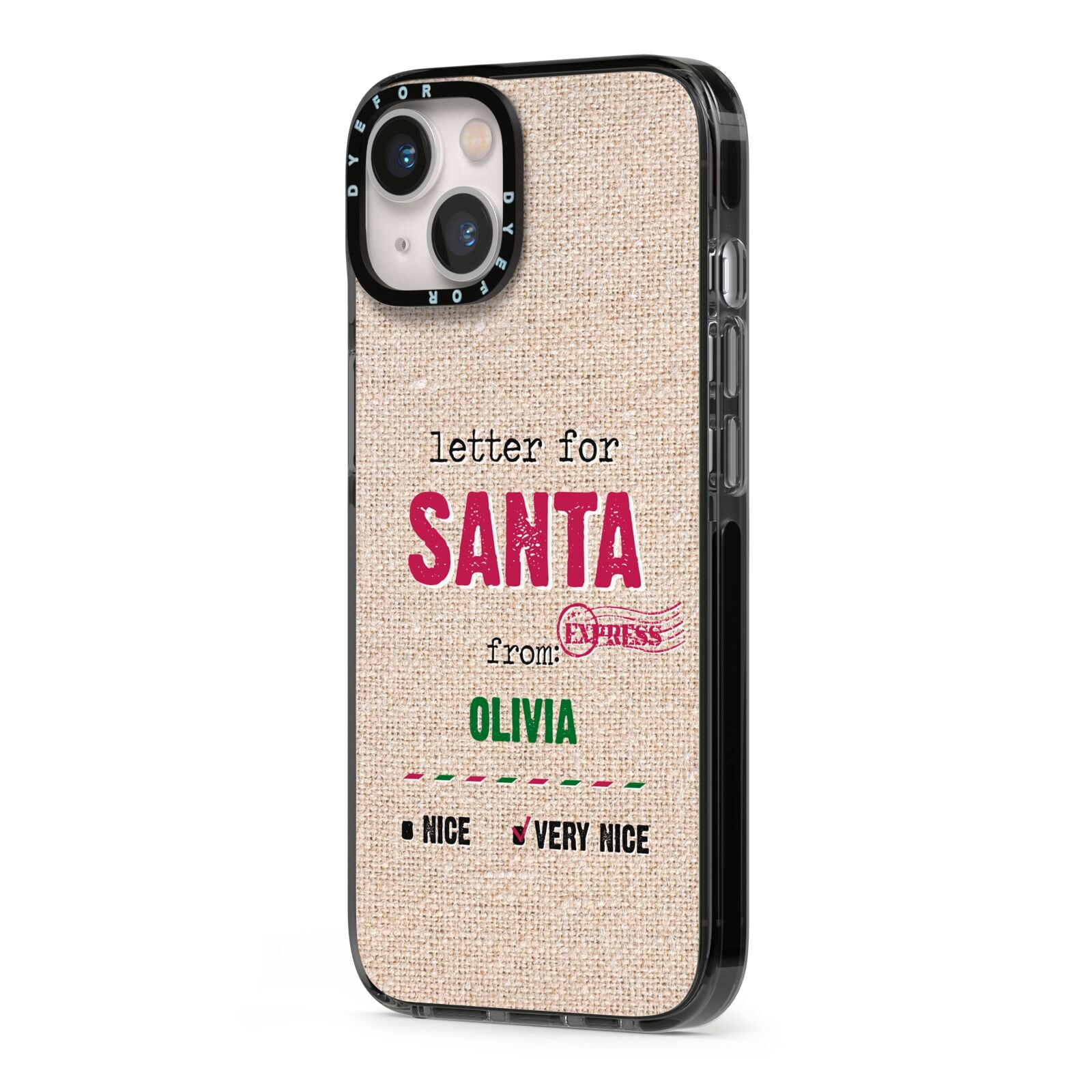 Letters to Santa Personalised iPhone 13 Black Impact Case Side Angle on Silver phone