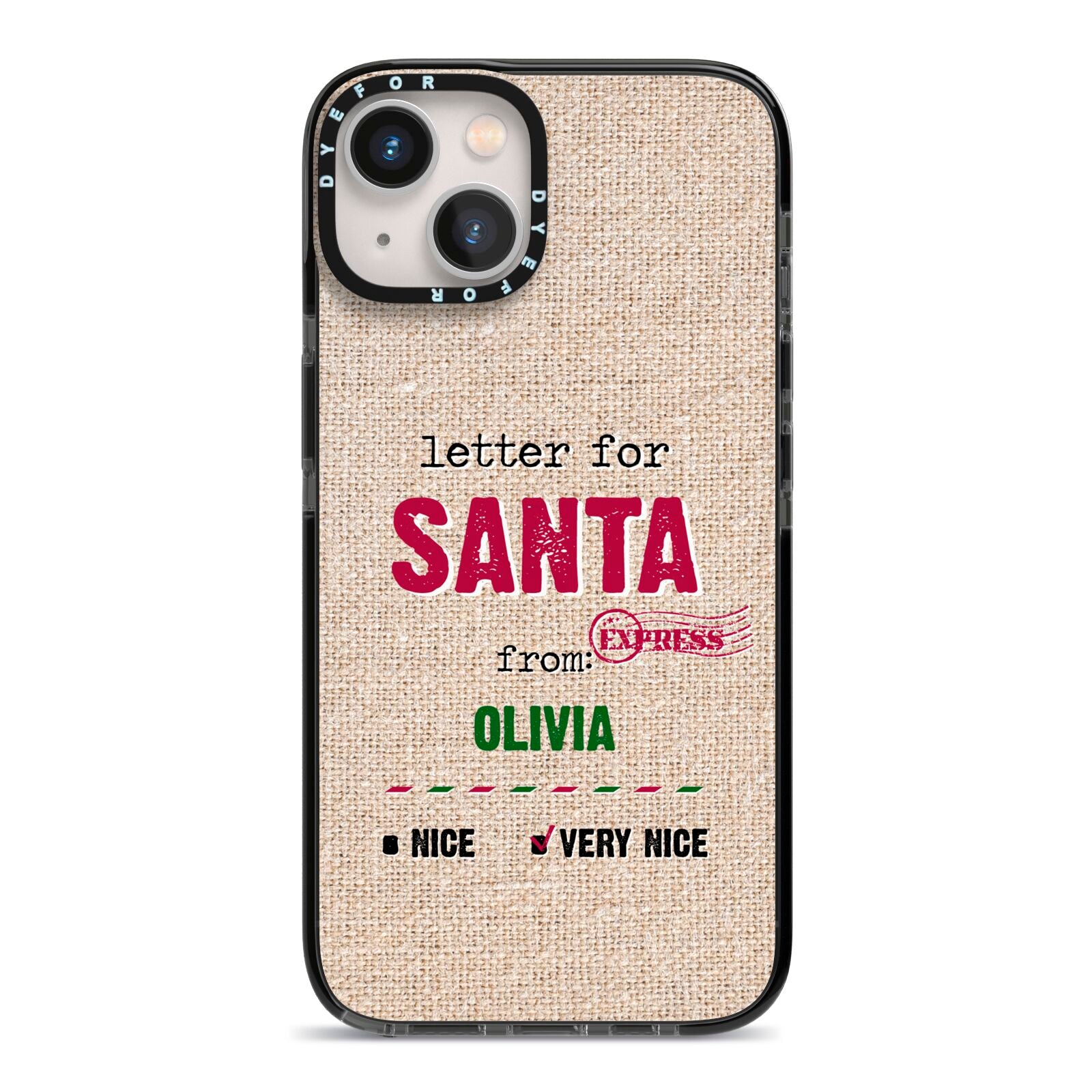 Letters to Santa Personalised iPhone 13 Black Impact Case on Silver phone