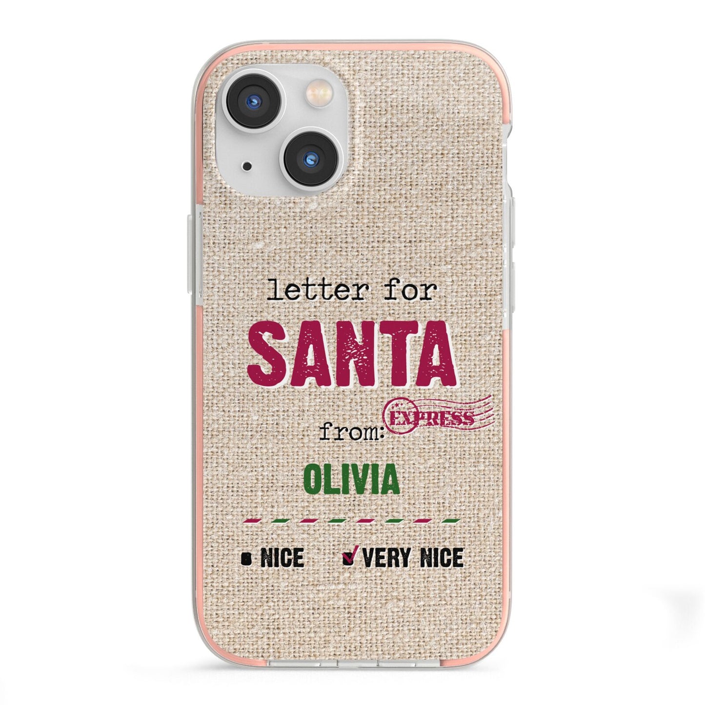 Letters to Santa Personalised iPhone 13 Mini TPU Impact Case with Pink Edges