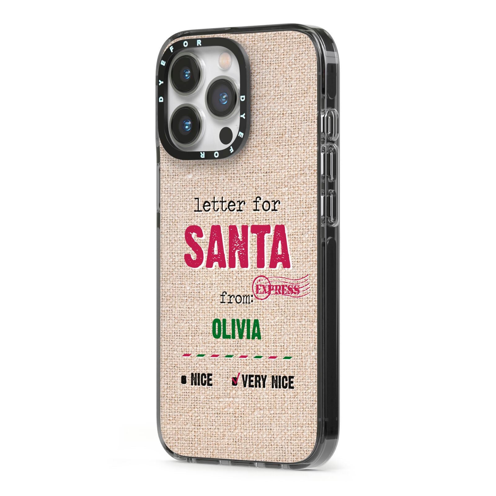 Letters to Santa Personalised iPhone 13 Pro Black Impact Case Side Angle on Silver phone