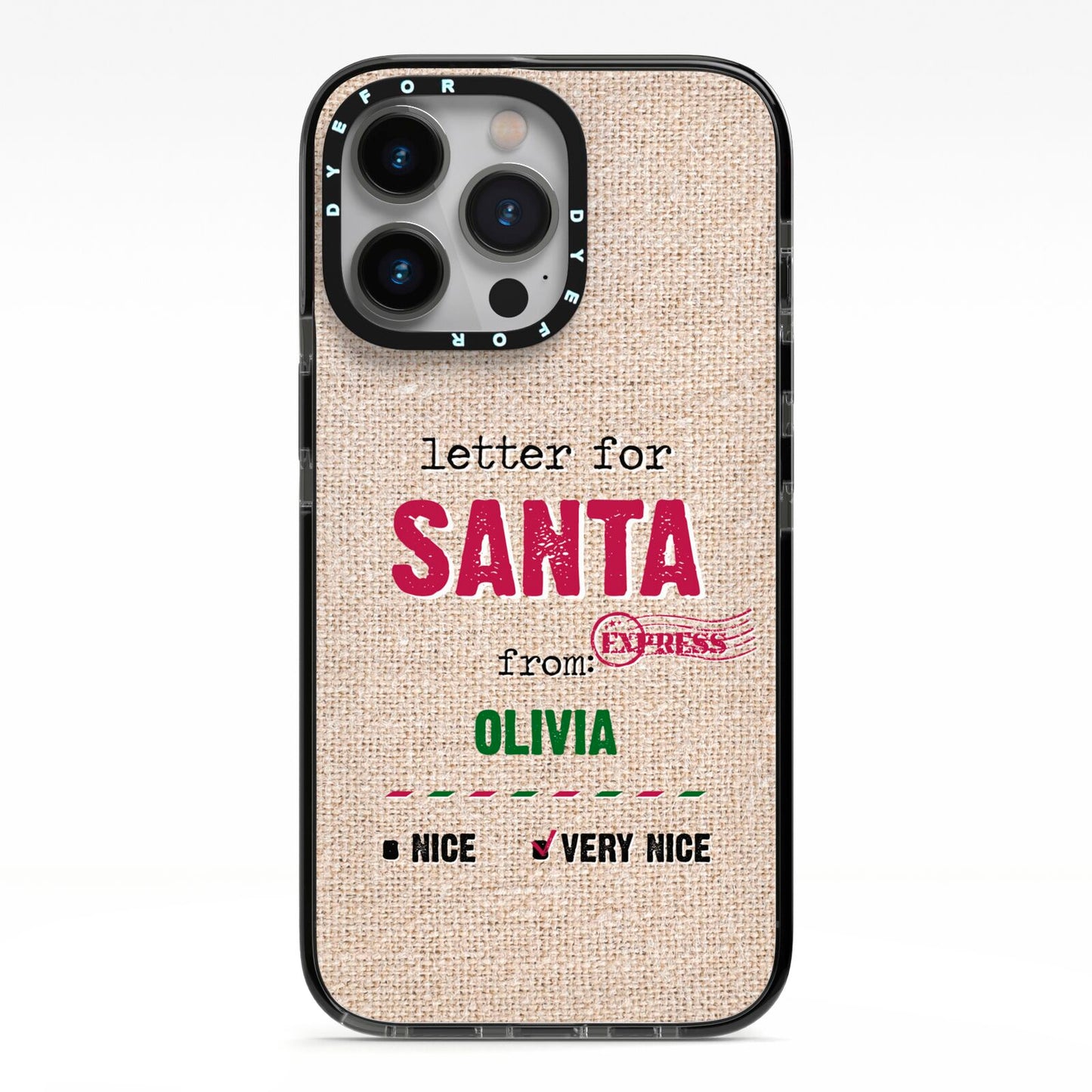 Letters to Santa Personalised iPhone 13 Pro Black Impact Case on Silver phone
