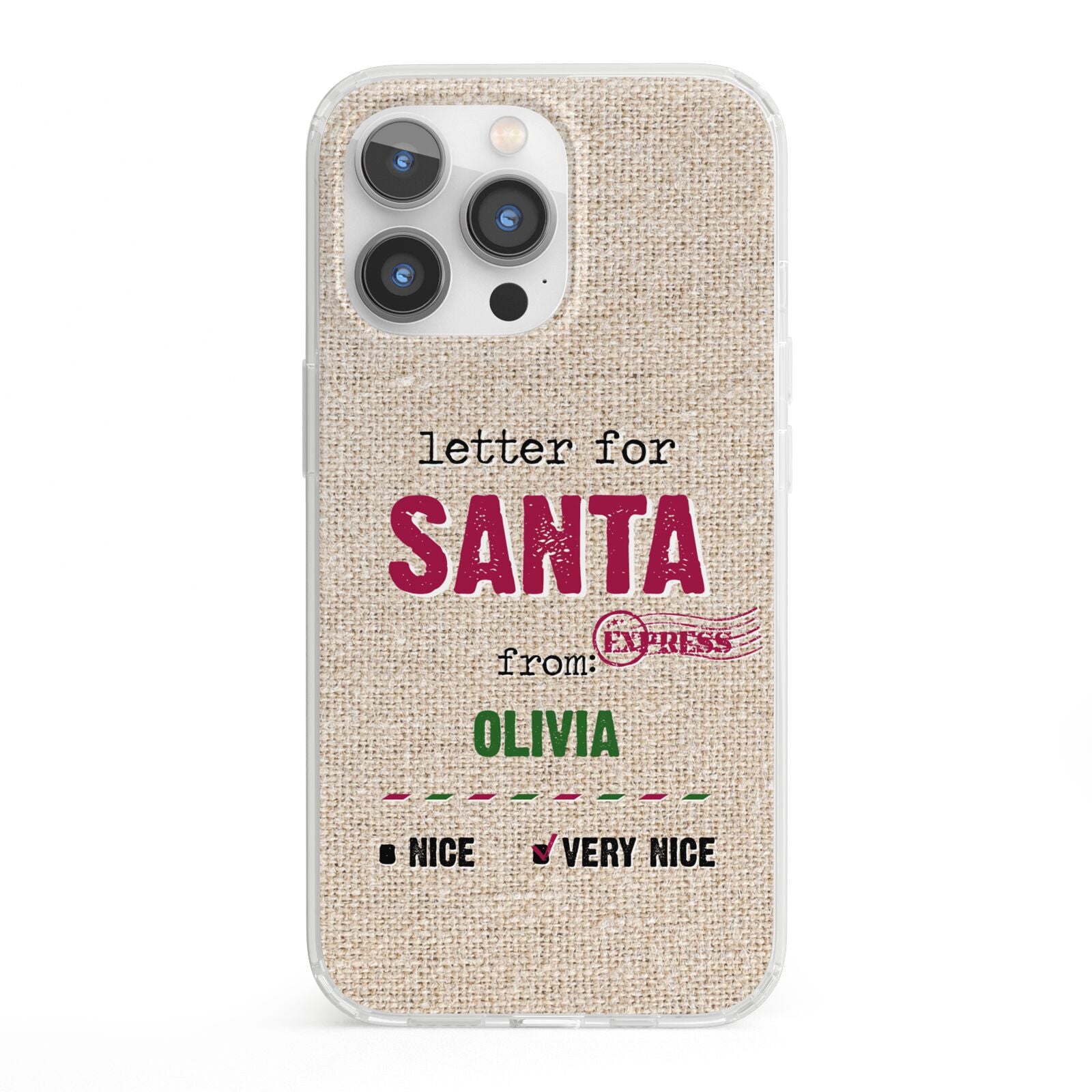 Letters to Santa Personalised iPhone 13 Pro Clear Bumper Case