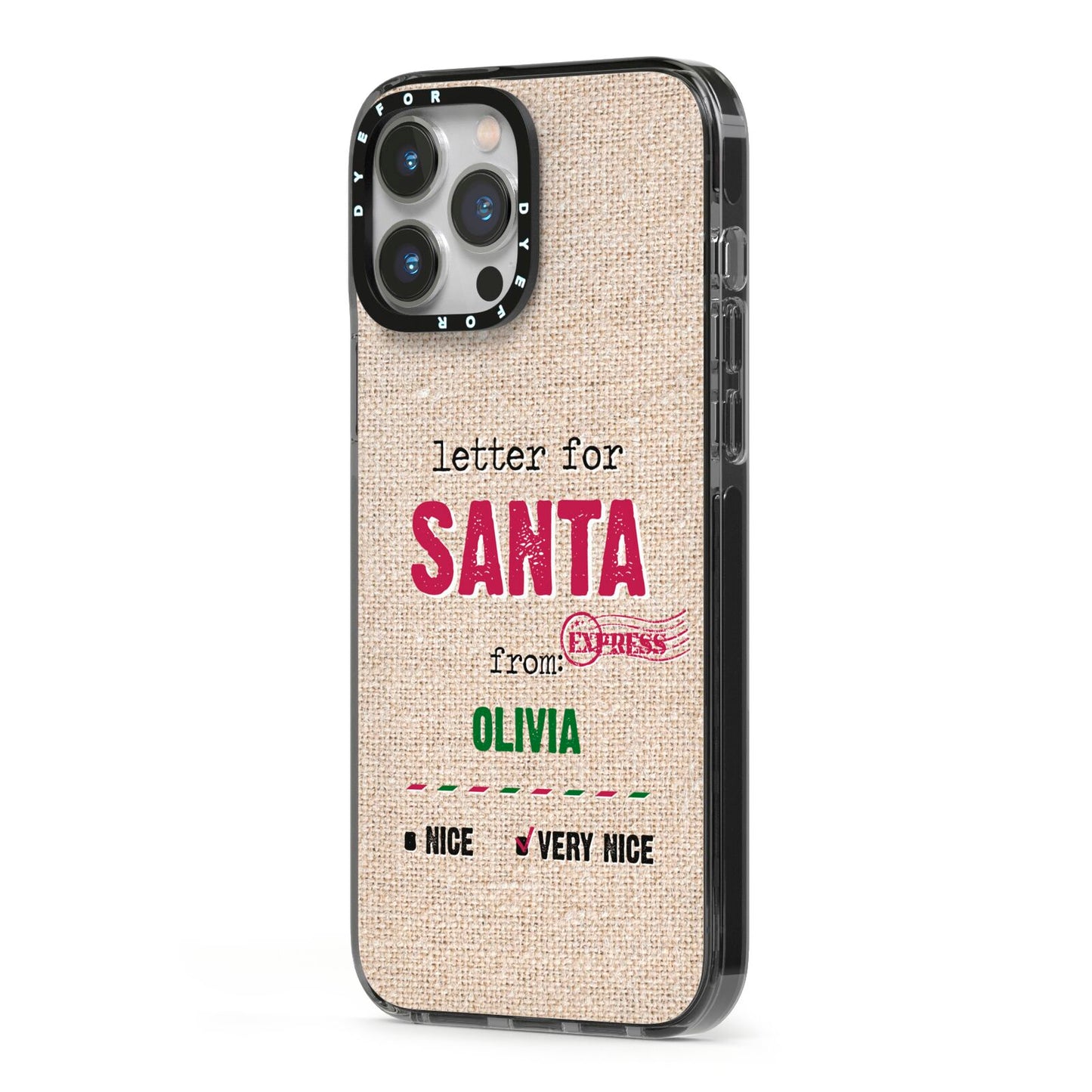 Letters to Santa Personalised iPhone 13 Pro Max Black Impact Case Side Angle on Silver phone