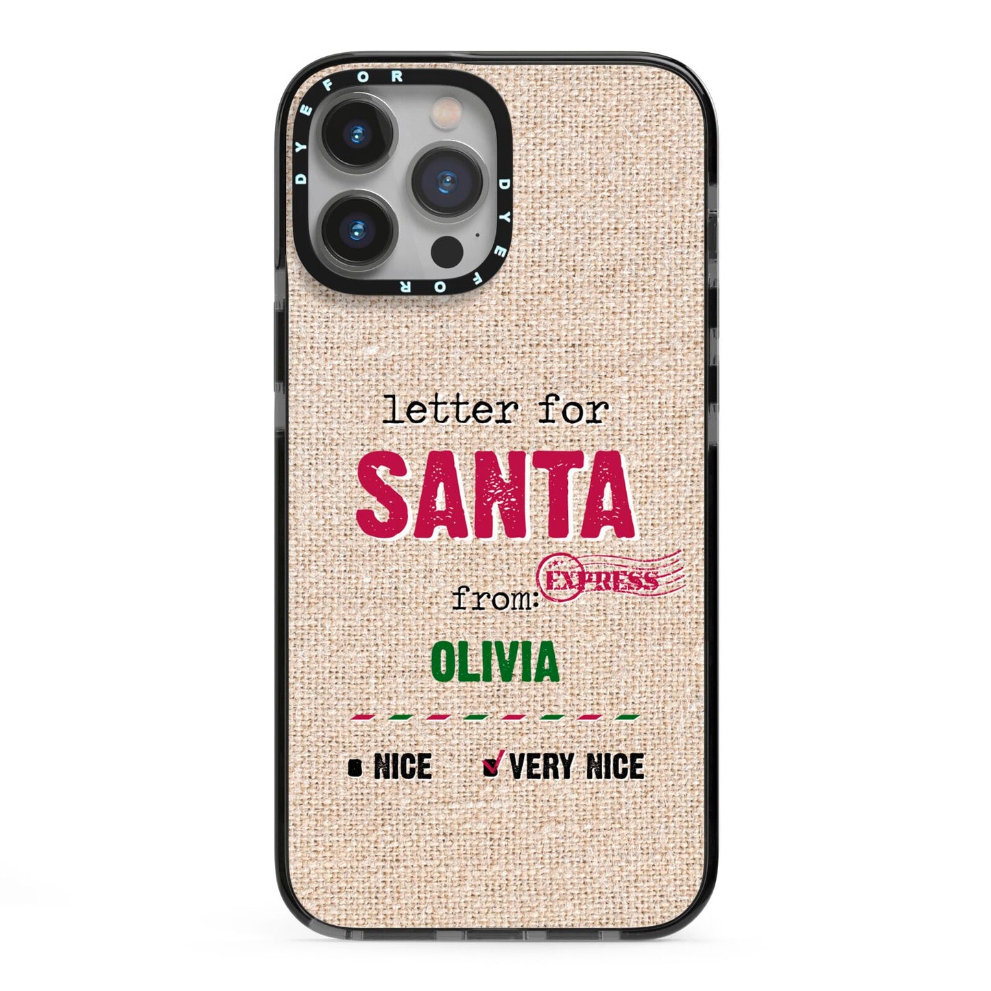 Letters to Santa Personalised iPhone 13 Pro Max Black Impact Case on Silver phone
