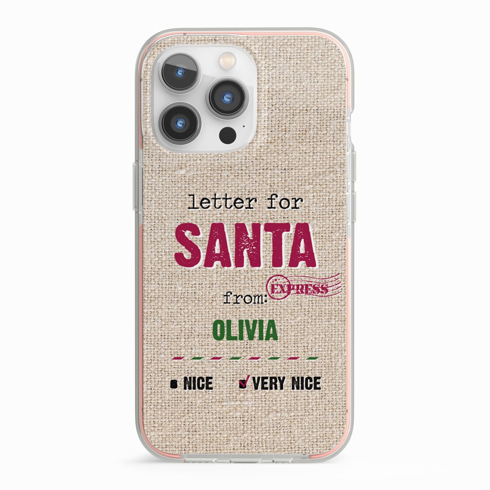 Letters to Santa Personalised iPhone 13 Pro TPU Impact Case with Pink Edges