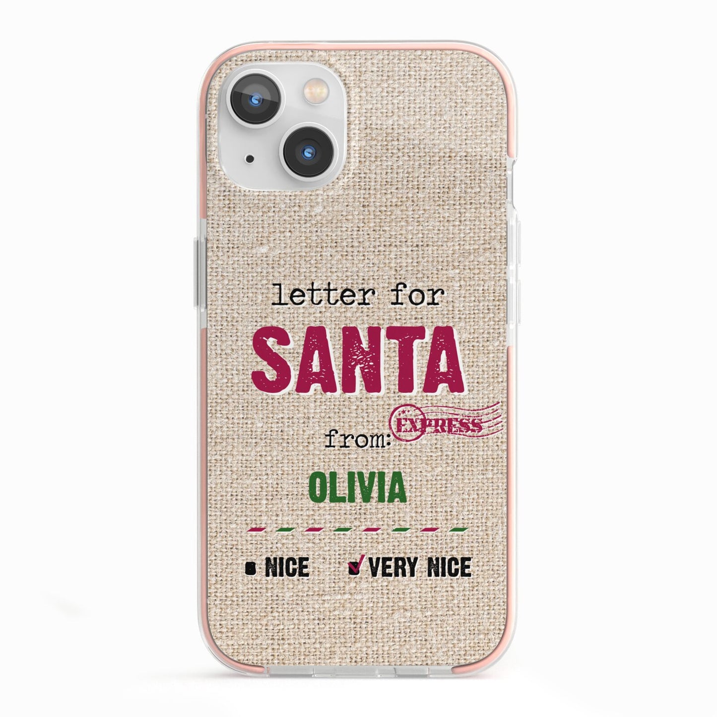 Letters to Santa Personalised iPhone 13 TPU Impact Case with Pink Edges
