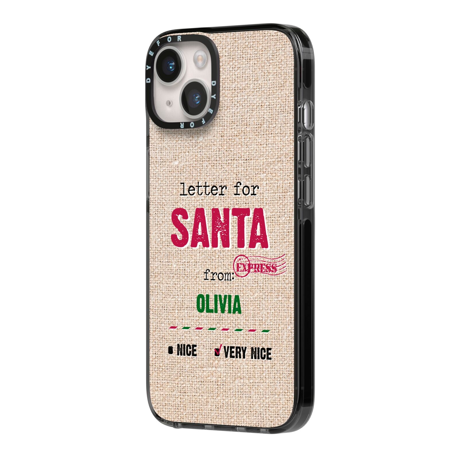 Letters to Santa Personalised iPhone 14 Black Impact Case Side Angle on Silver phone
