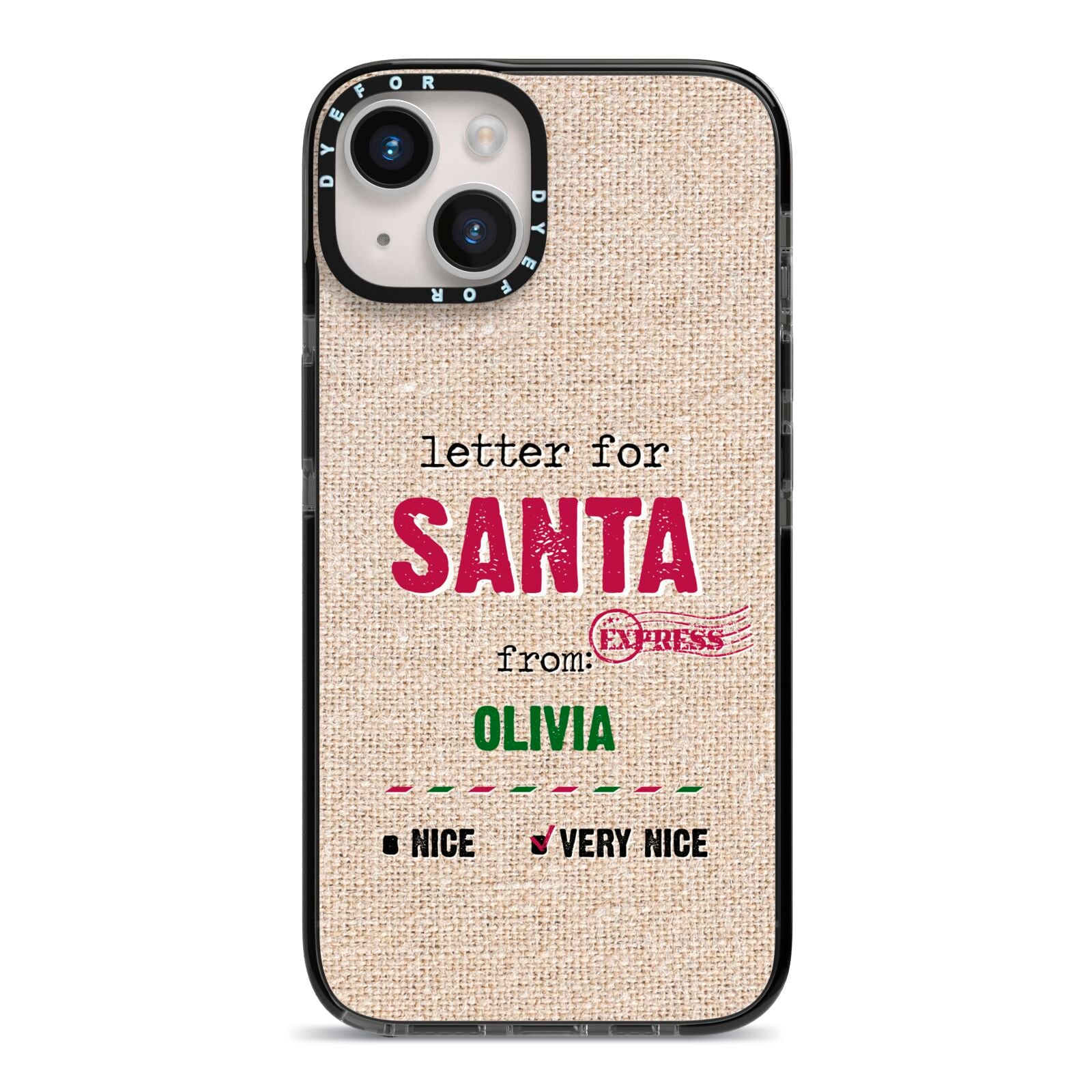 Letters to Santa Personalised iPhone 14 Black Impact Case on Silver phone