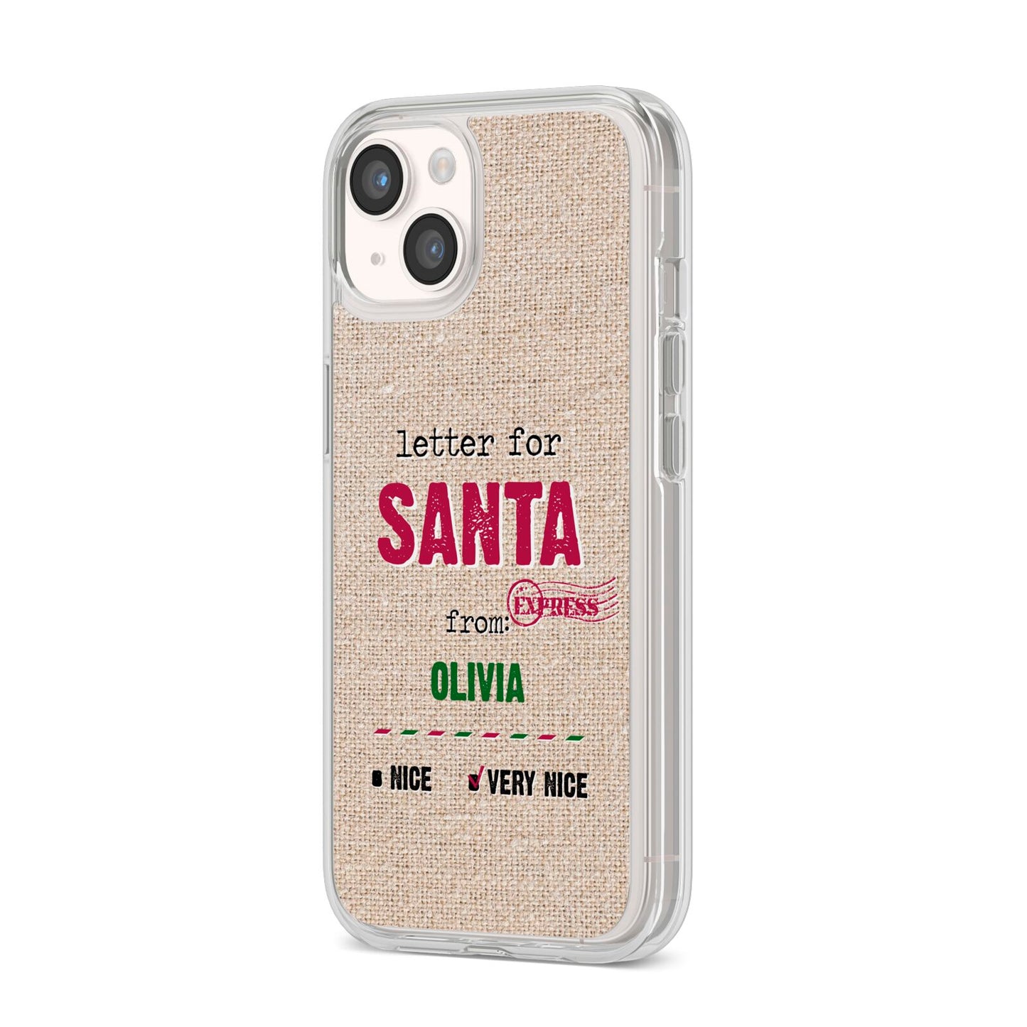 Letters to Santa Personalised iPhone 14 Clear Tough Case Starlight Angled Image