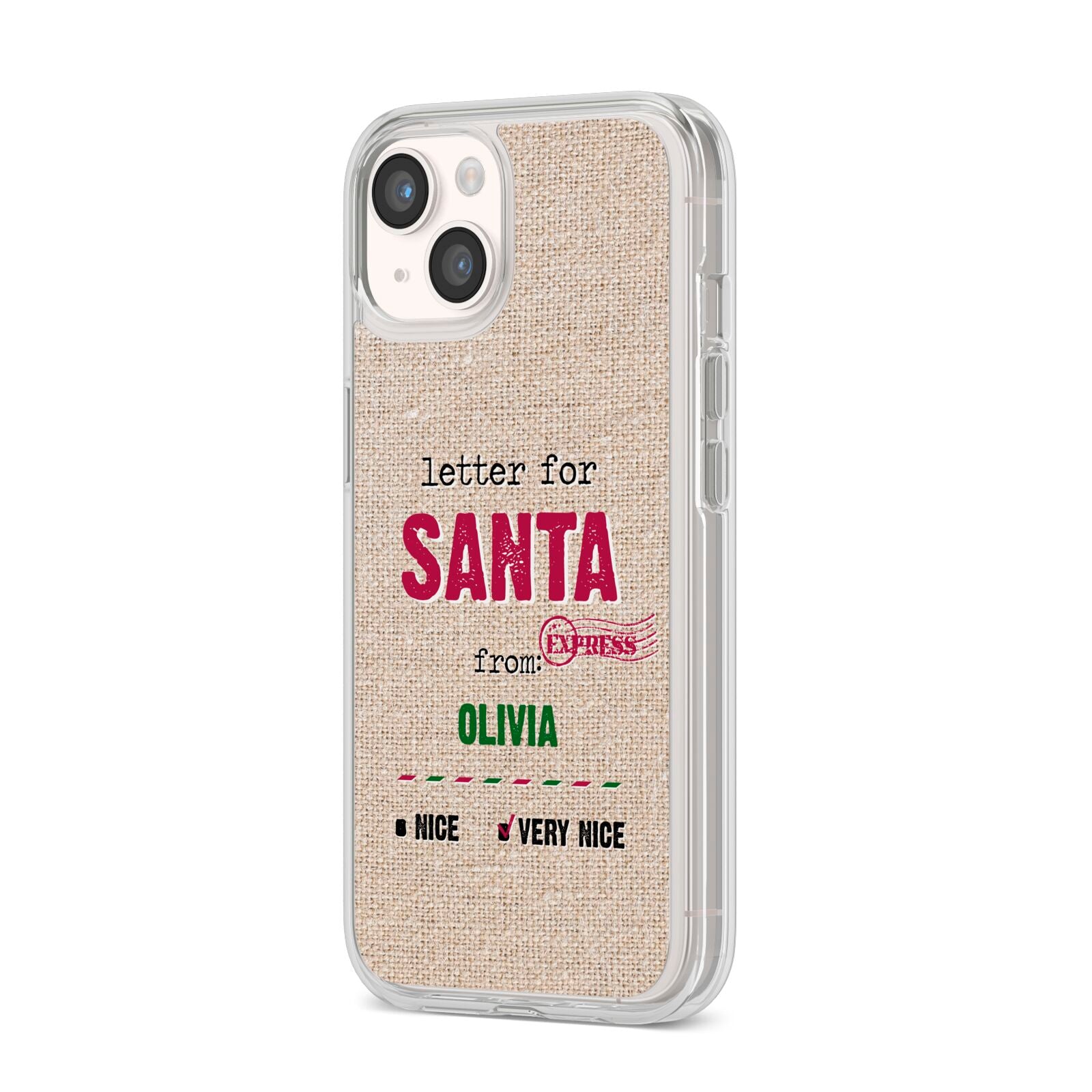 Letters to Santa Personalised iPhone 14 Clear Tough Case Starlight Angled Image