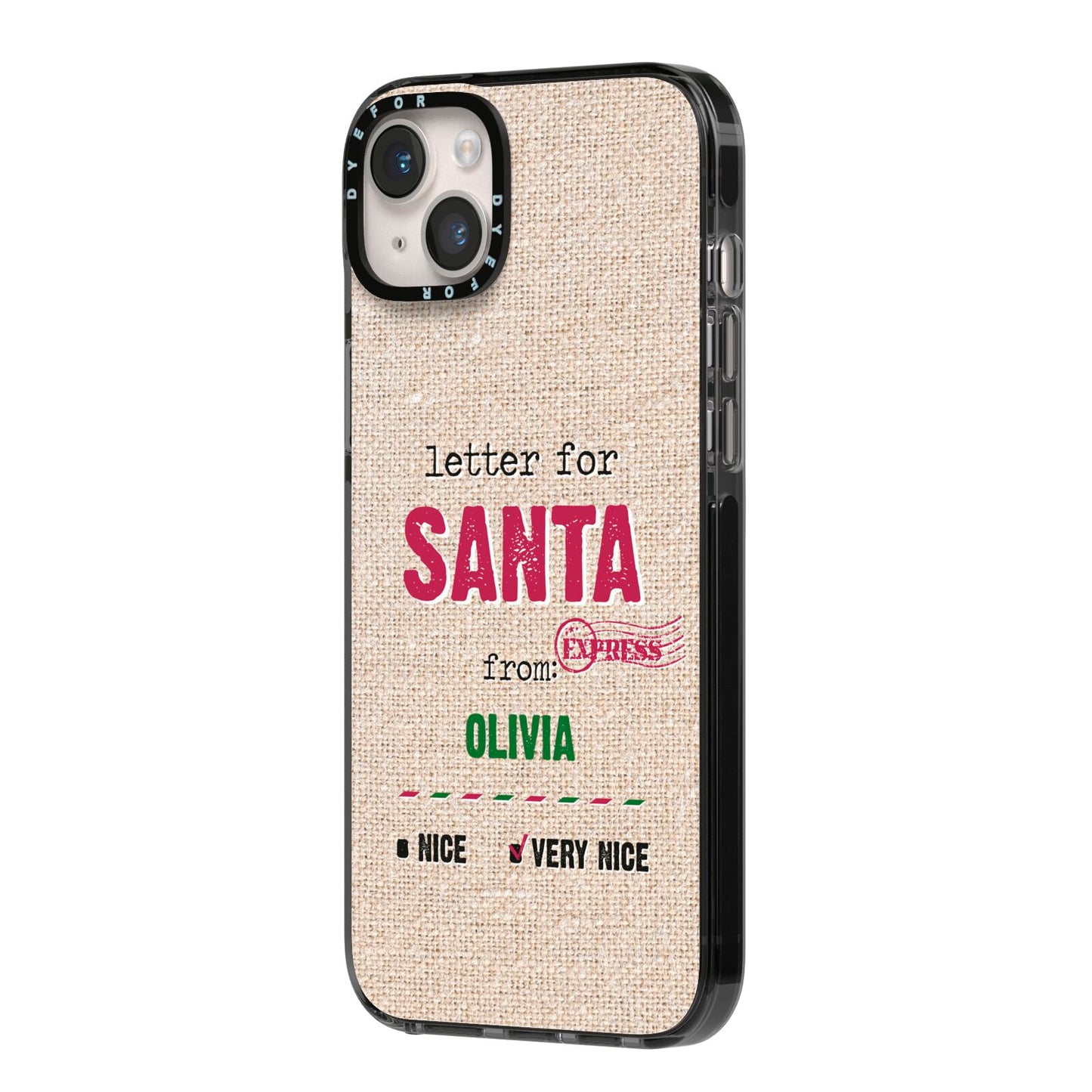 Letters to Santa Personalised iPhone 14 Plus Black Impact Case Side Angle on Silver phone