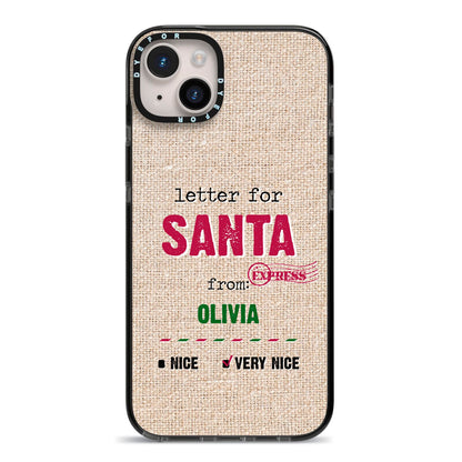 Letters to Santa Personalised iPhone 14 Plus Black Impact Case on Silver phone