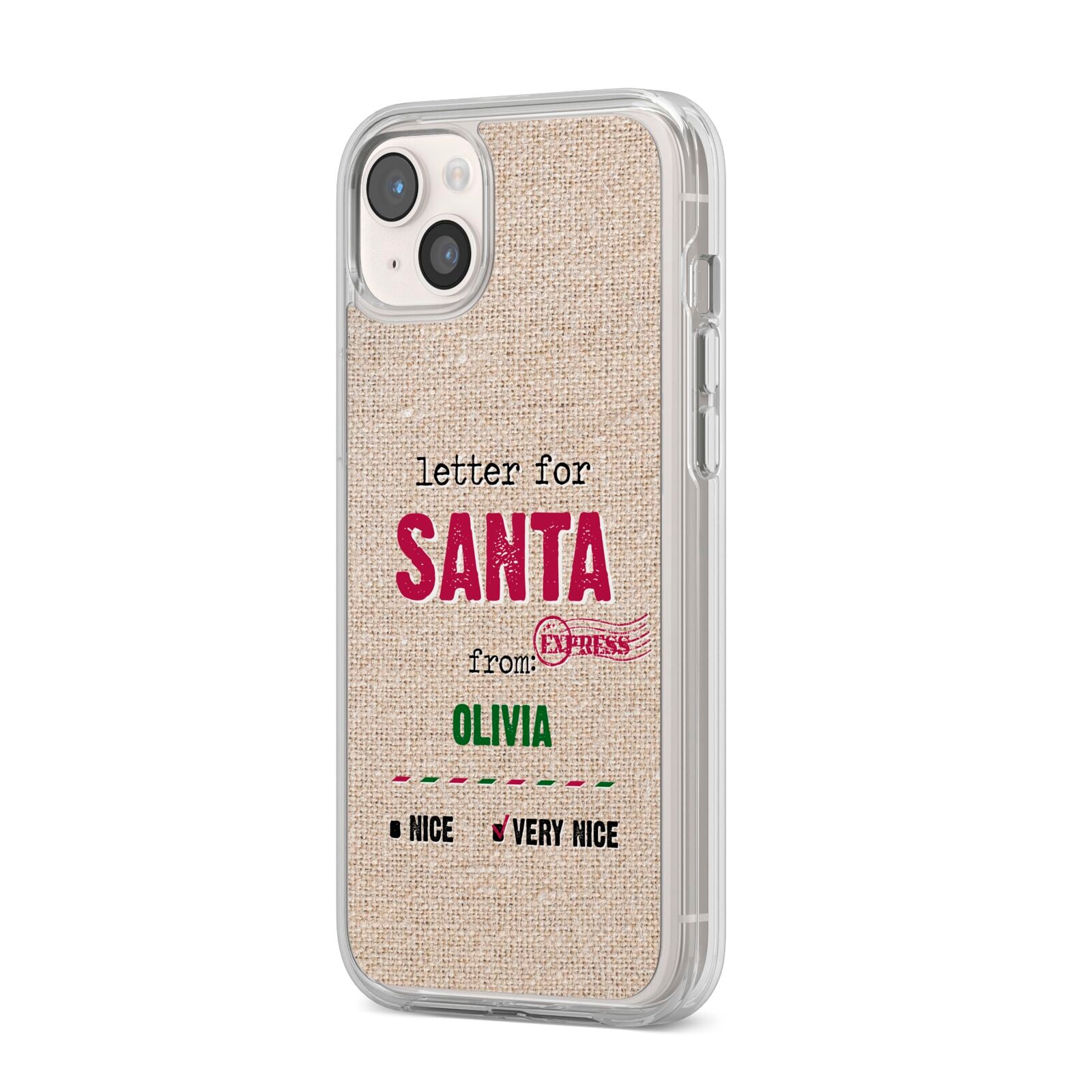 Letters to Santa Personalised iPhone 14 Plus Clear Tough Case Starlight Angled Image