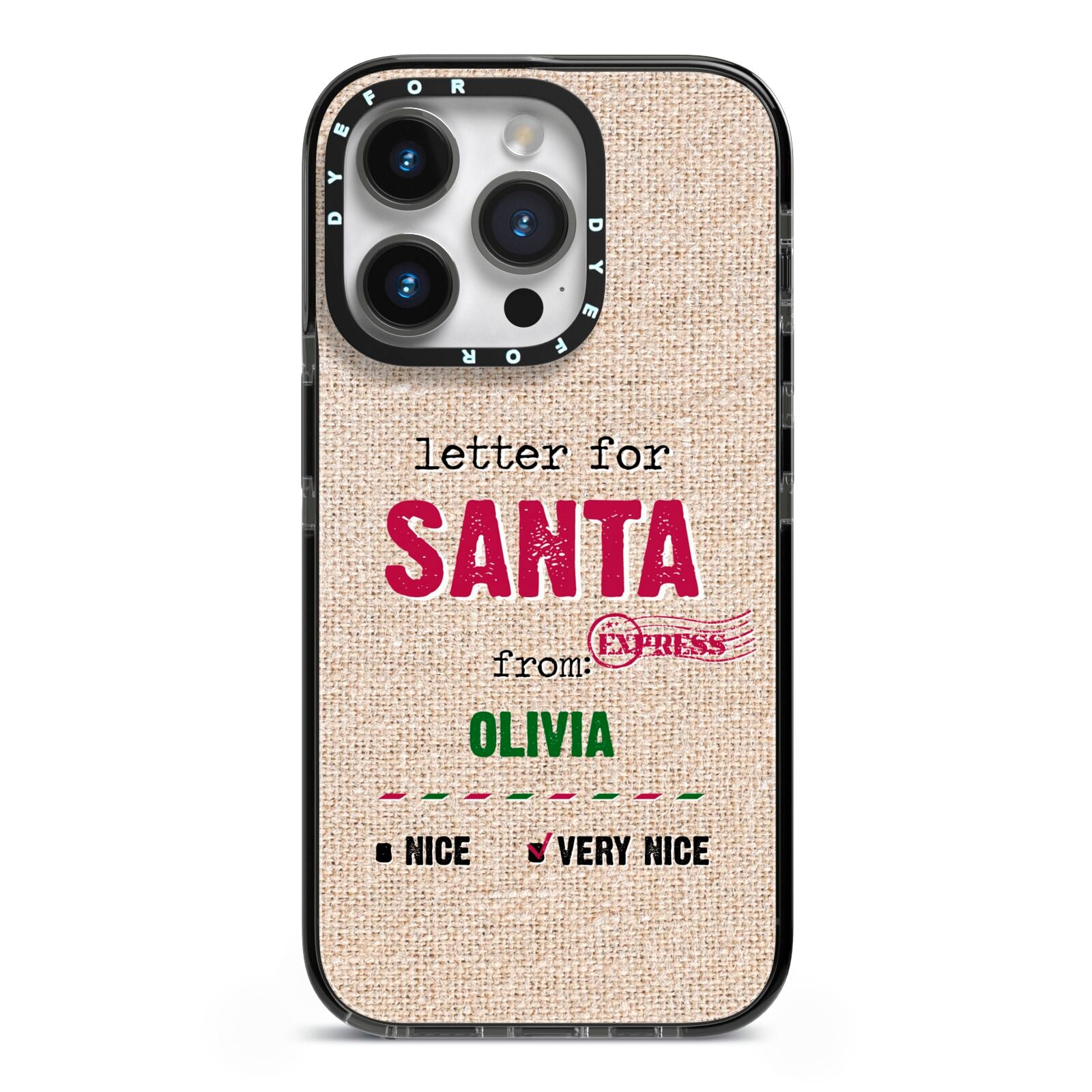 Letters to Santa Personalised iPhone 14 Pro Black Impact Case on Silver phone