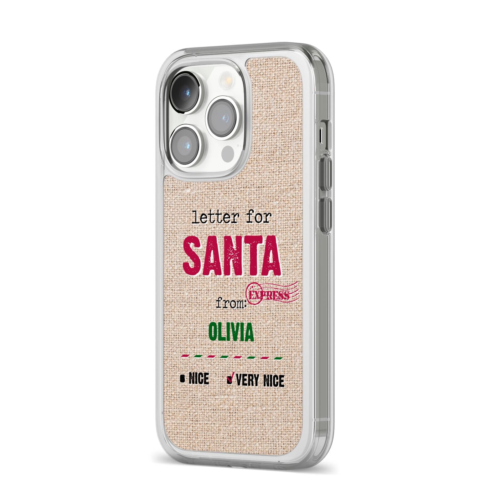 Letters to Santa Personalised iPhone 14 Pro Clear Tough Case Silver Angled Image