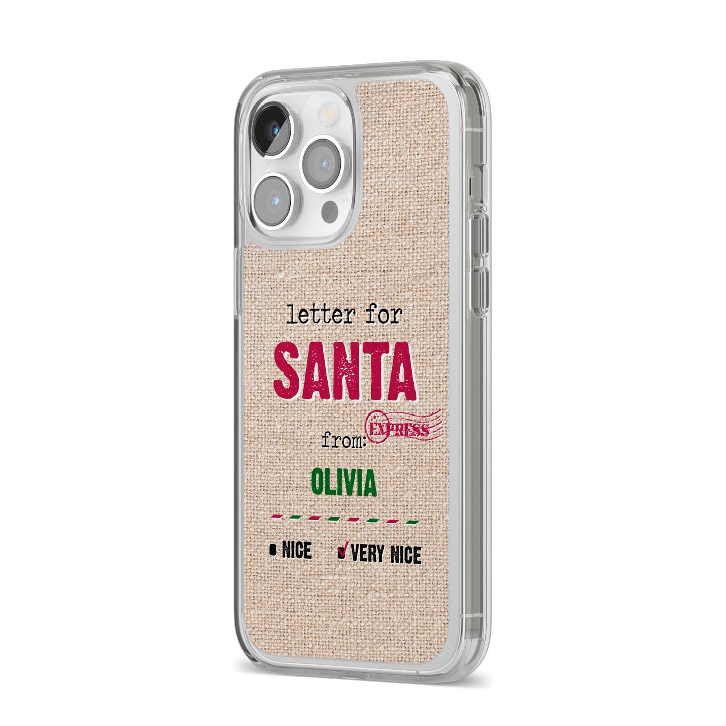 Letters to Santa Personalised iPhone 14 Pro Max Clear Tough Case Silver Angled Image
