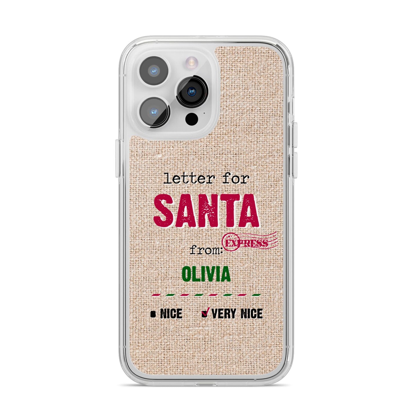 Letters to Santa Personalised iPhone 14 Pro Max Clear Tough Case Silver