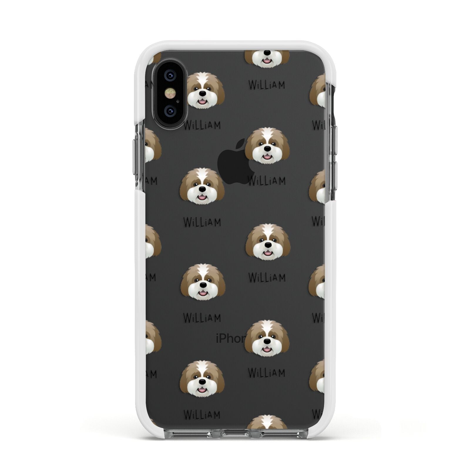 Lhatese Icon with Name Apple iPhone Xs Impact Case White Edge on Black Phone