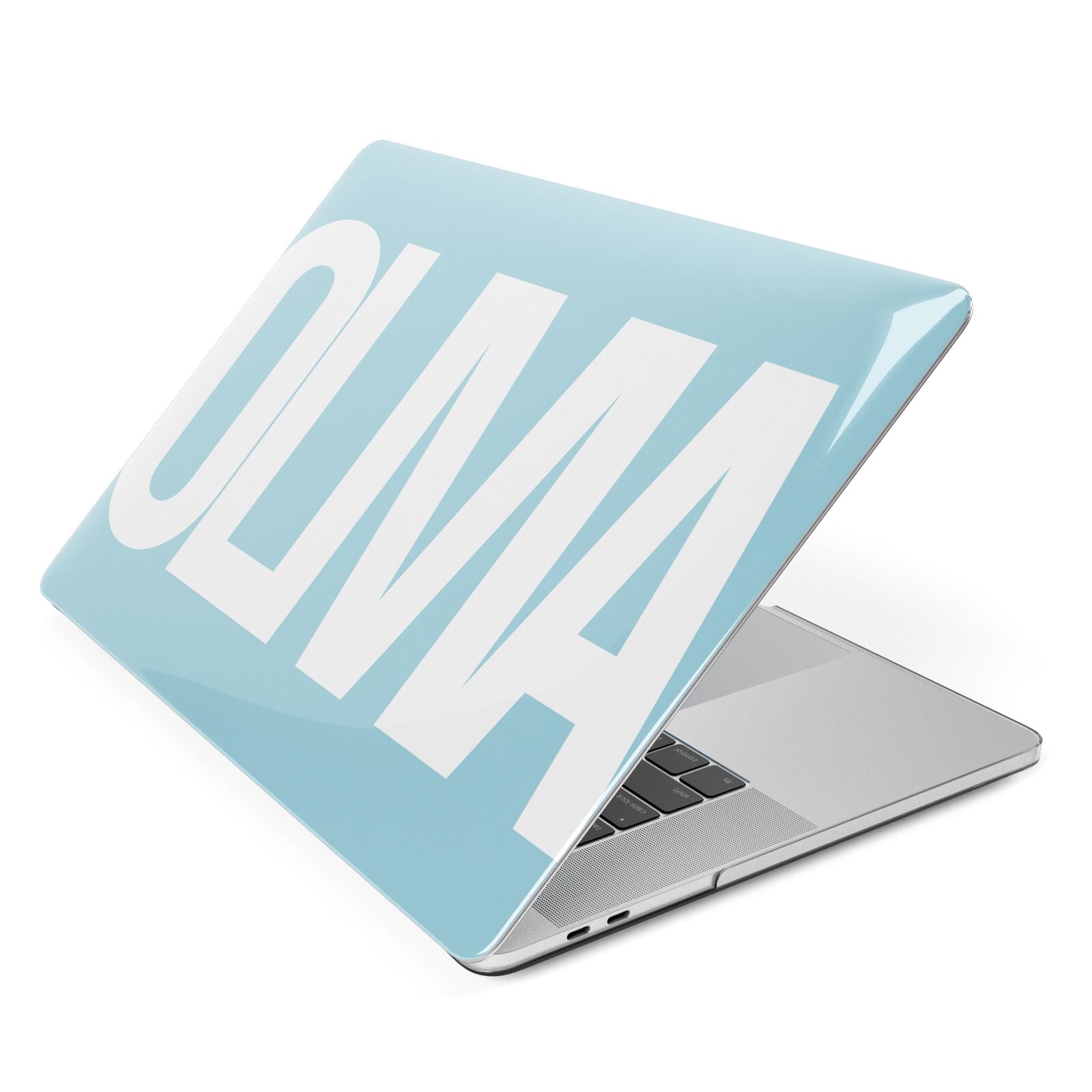 Light Blue with Bold White Name Macbook Case Dyefor