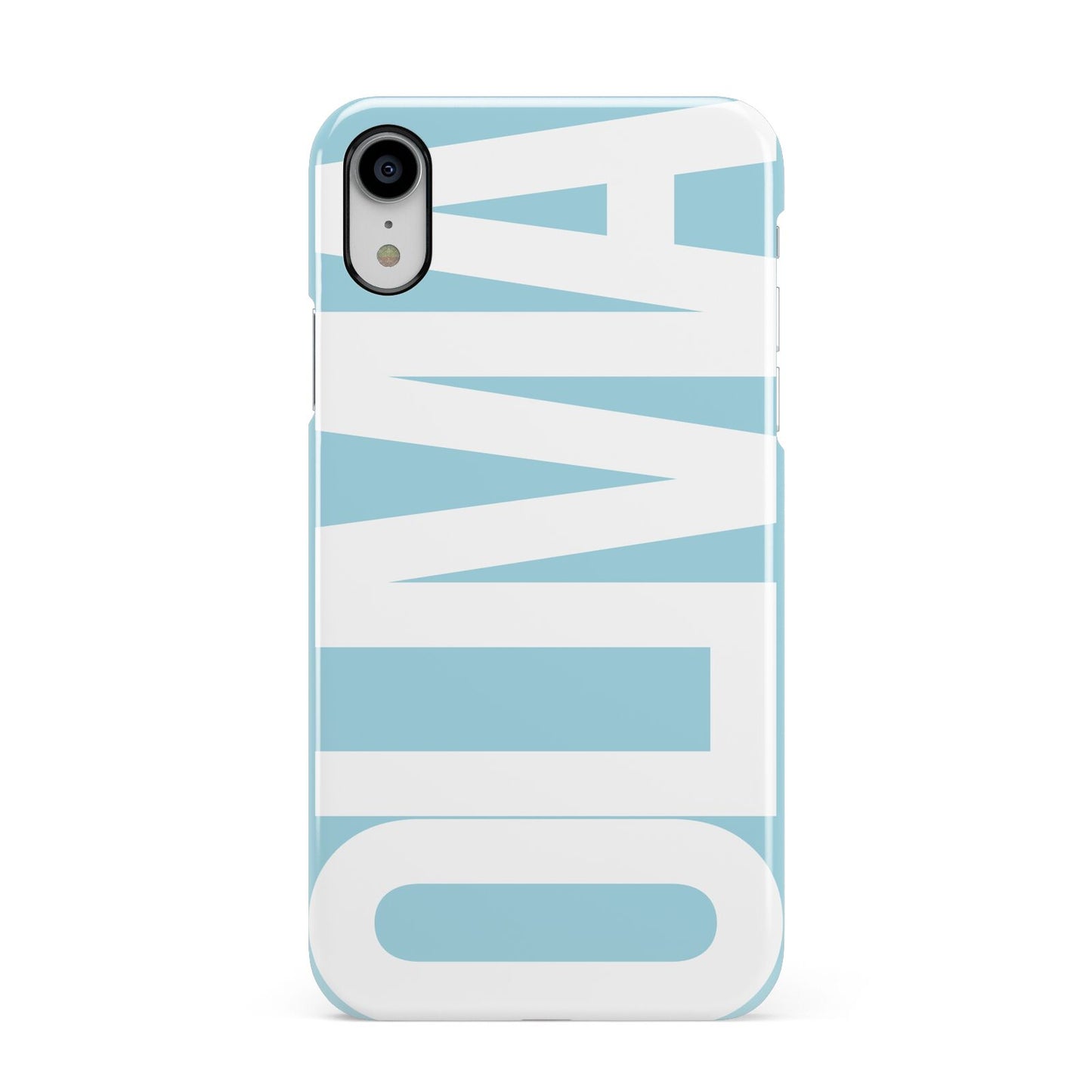 Light Blue with Bold White Name Apple iPhone XR White 3D Snap Case