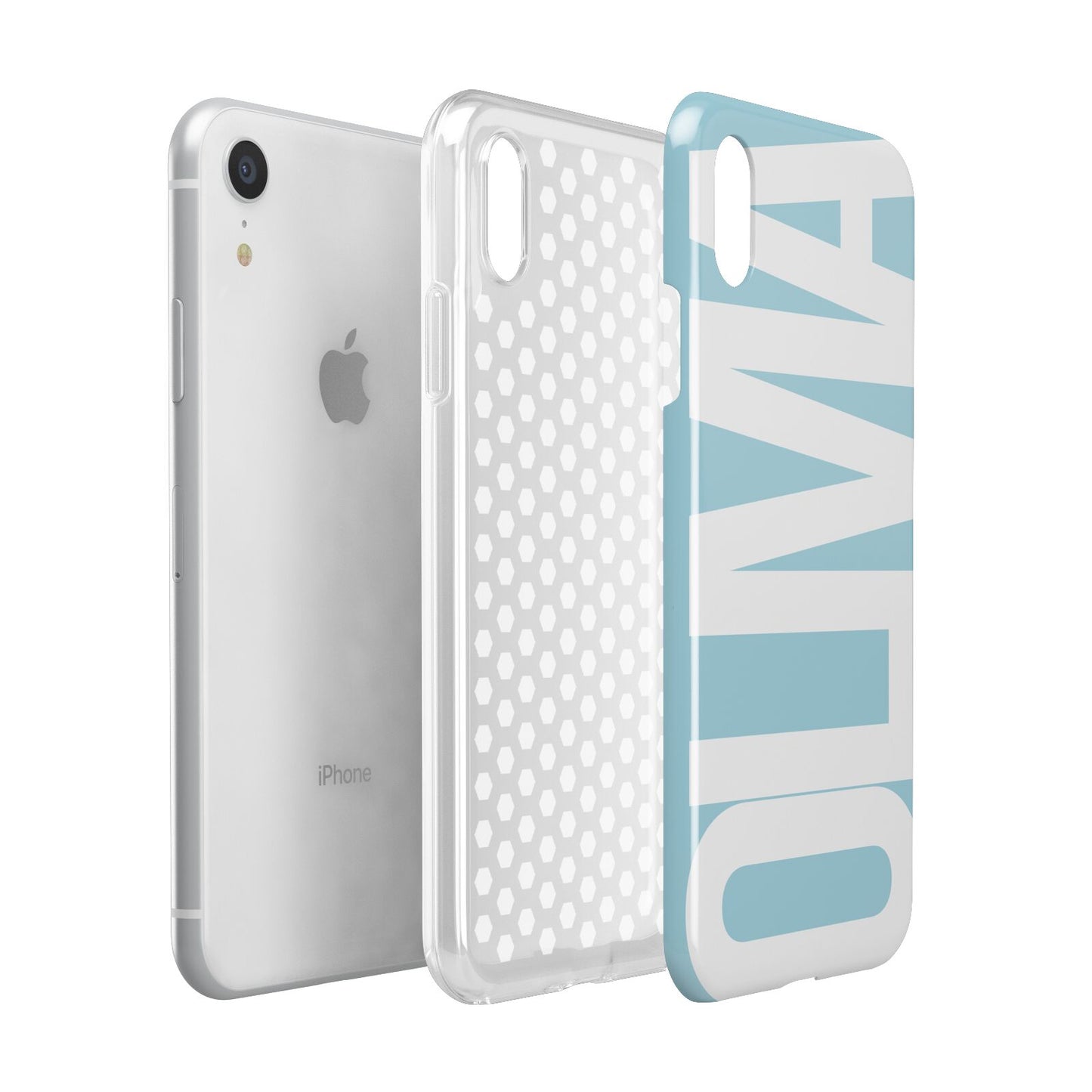 Light Blue with Bold White Name Apple iPhone XR White 3D Tough Case Expanded view