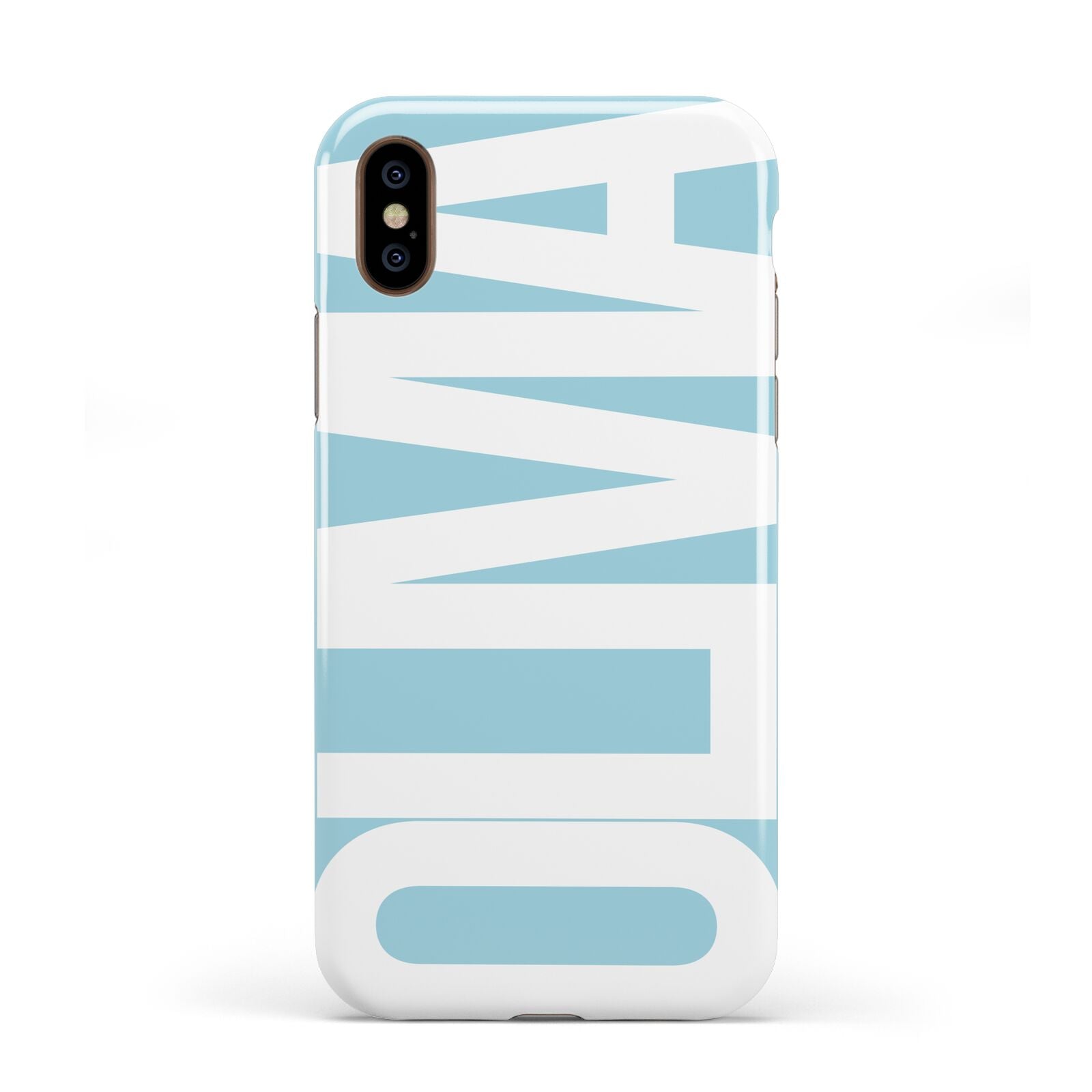 Light Blue with Bold White Name Apple iPhone XS 3D Tough