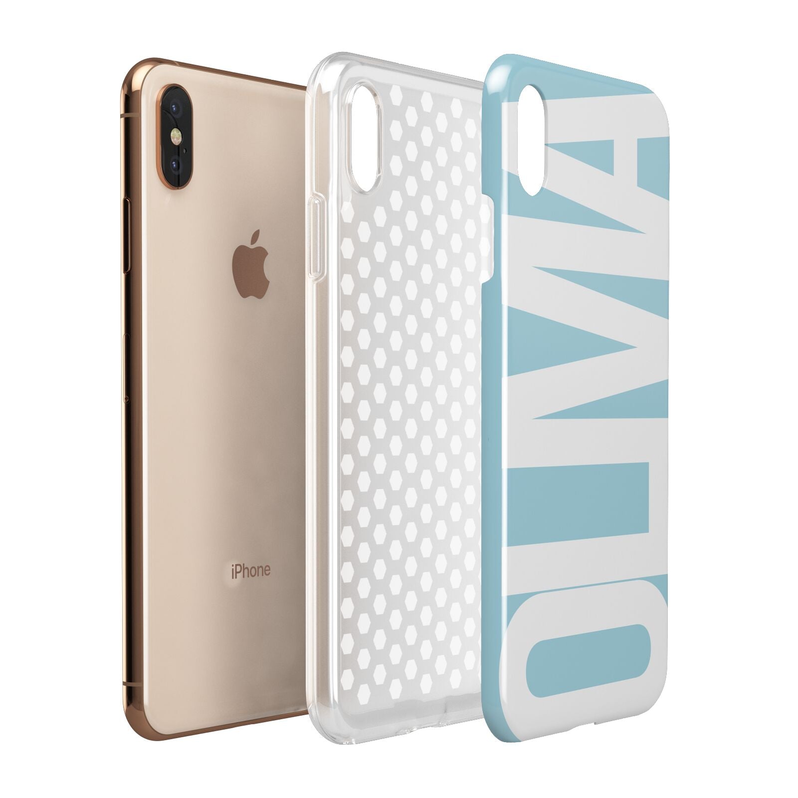 Light Blue with Bold White Name Apple iPhone Xs Max 3D Tough Case Expanded View