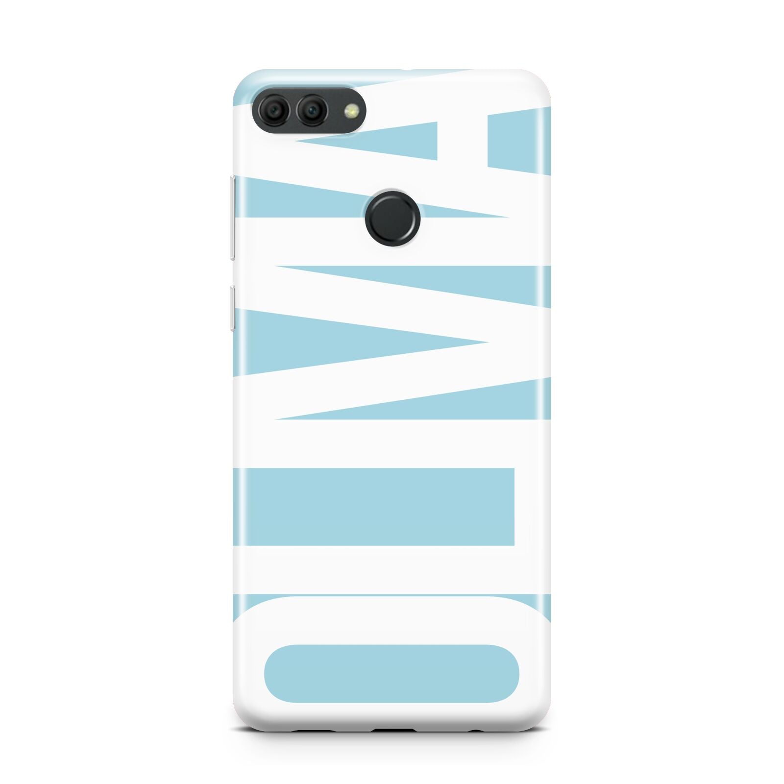 Light Blue with Bold White Name Huawei Y9 2018