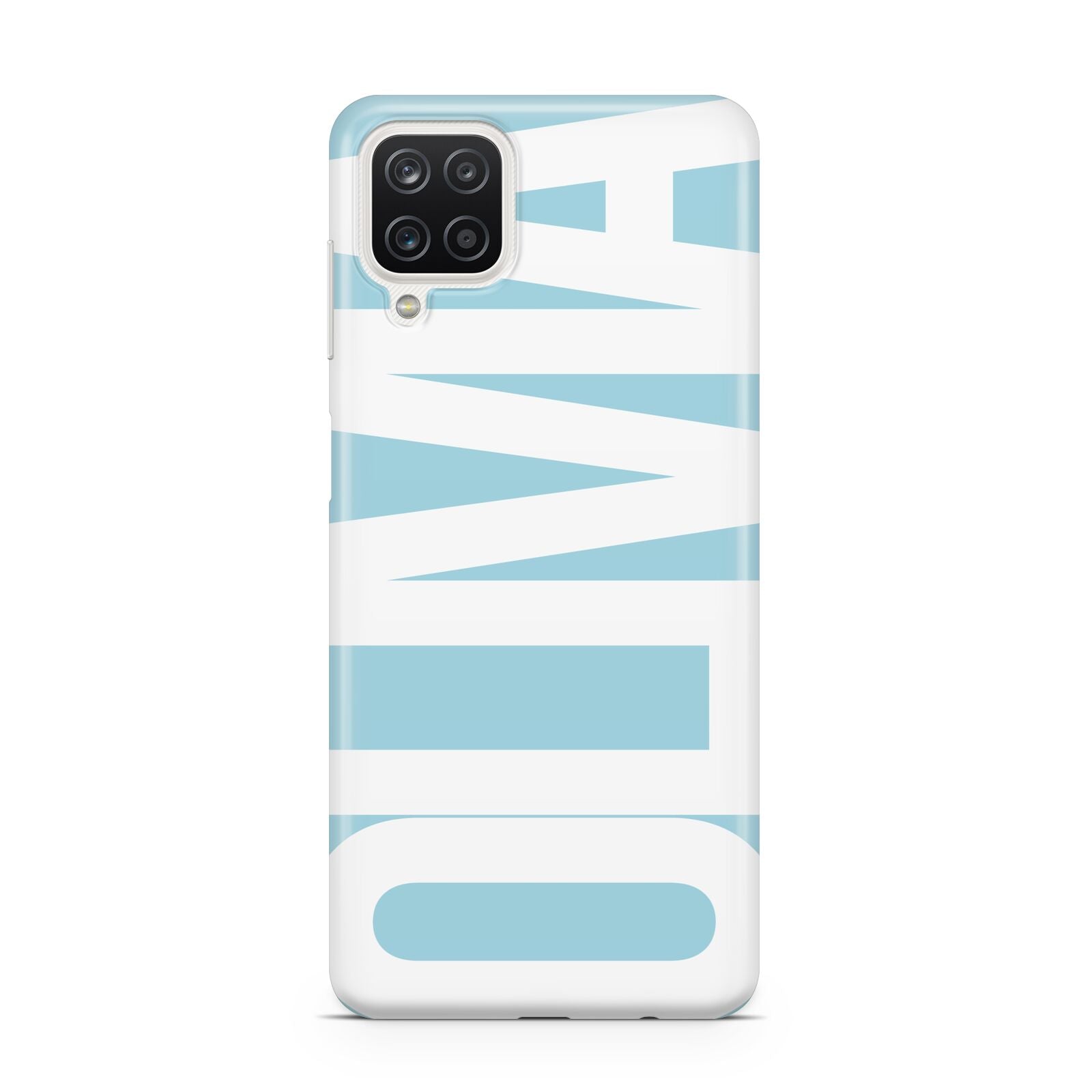 Light Blue with Bold White Name Samsung A12 Case