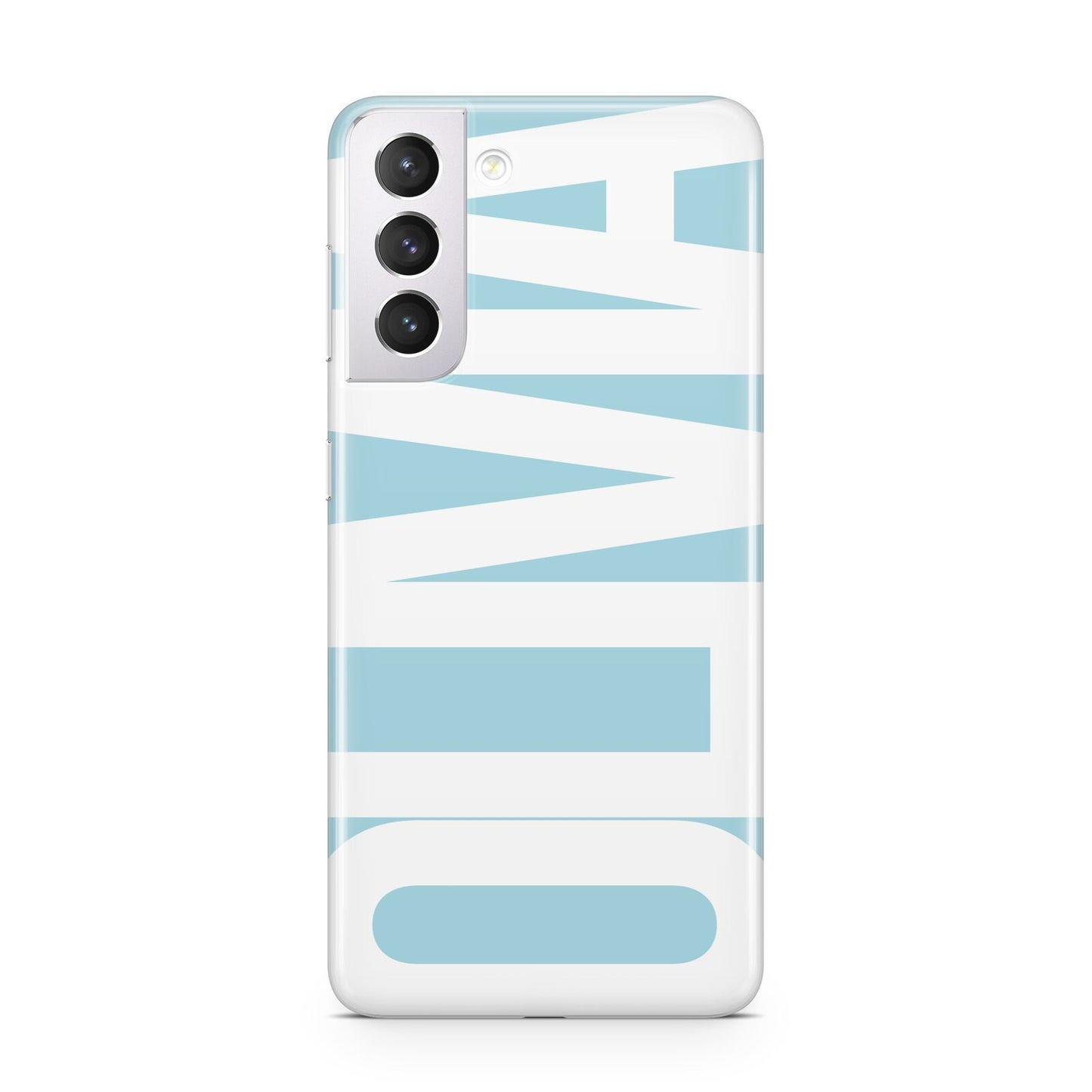 Light Blue with Bold White Name Samsung S21 Case