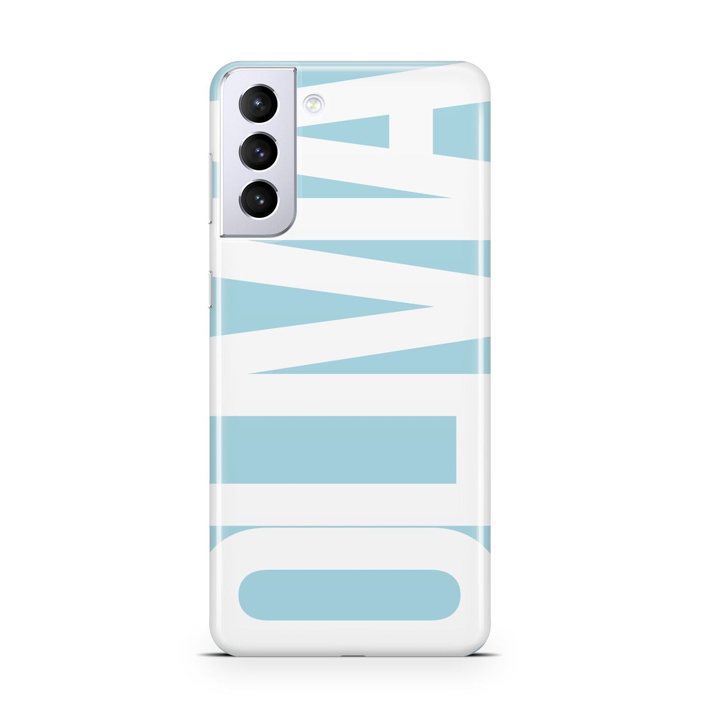 Light Blue with Bold White Name Samsung S21 Plus Case