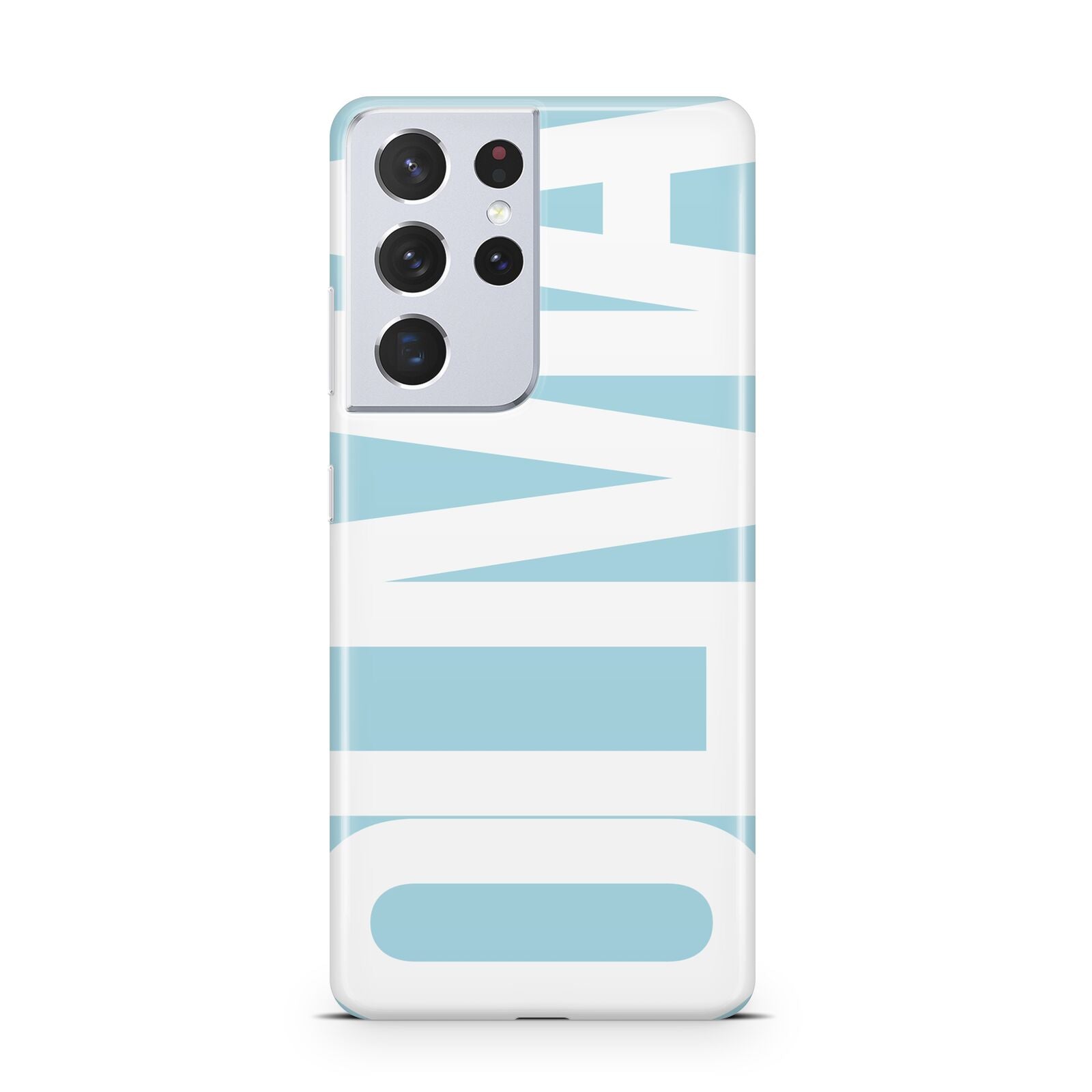 Light Blue with Bold White Name Samsung S21 Ultra Case