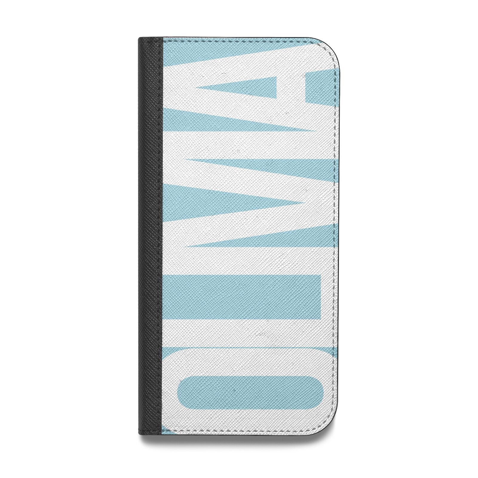 Light Blue with Bold White Name Vegan Leather Flip iPhone Case