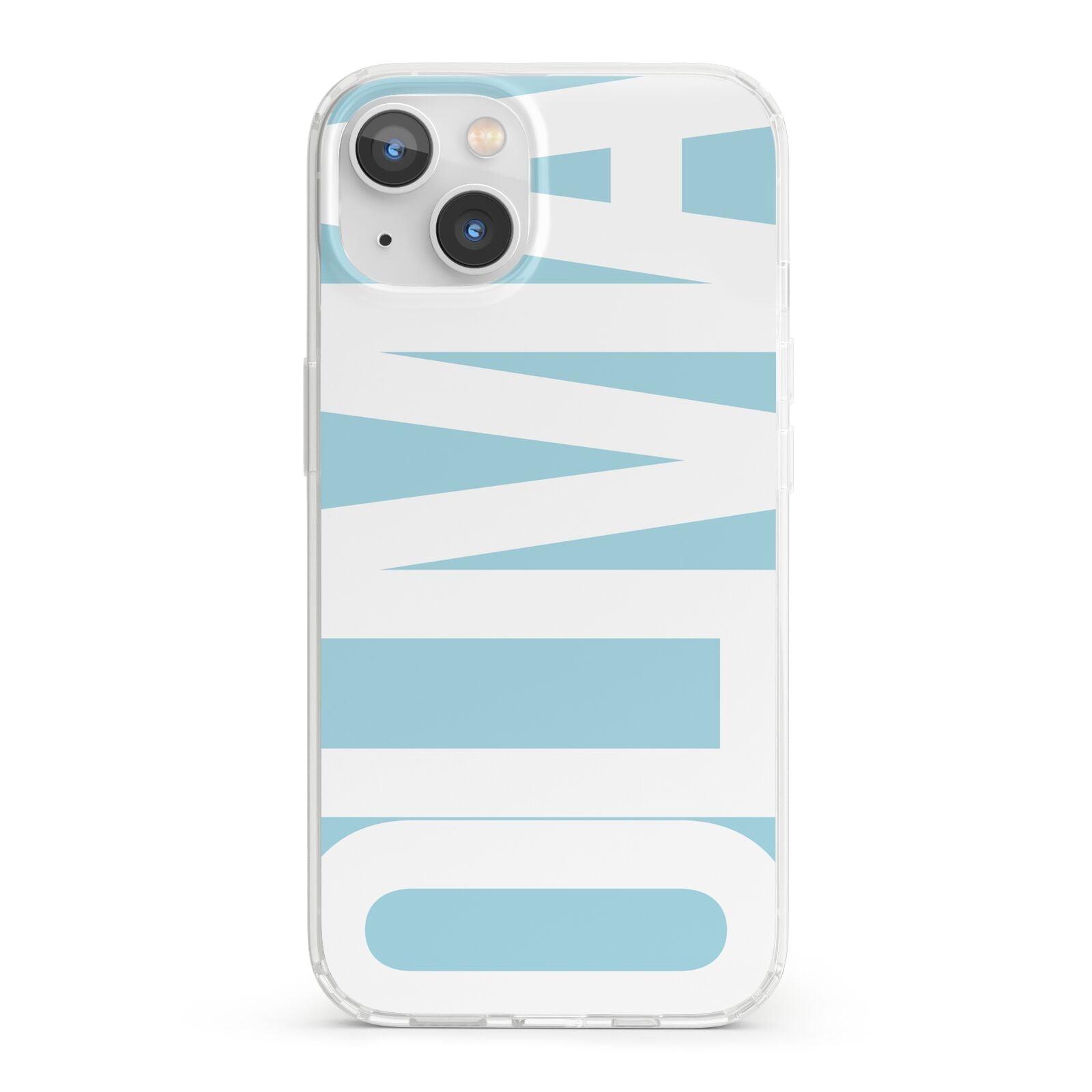 Light Blue with Bold White Name iPhone 13 Clear Bumper Case