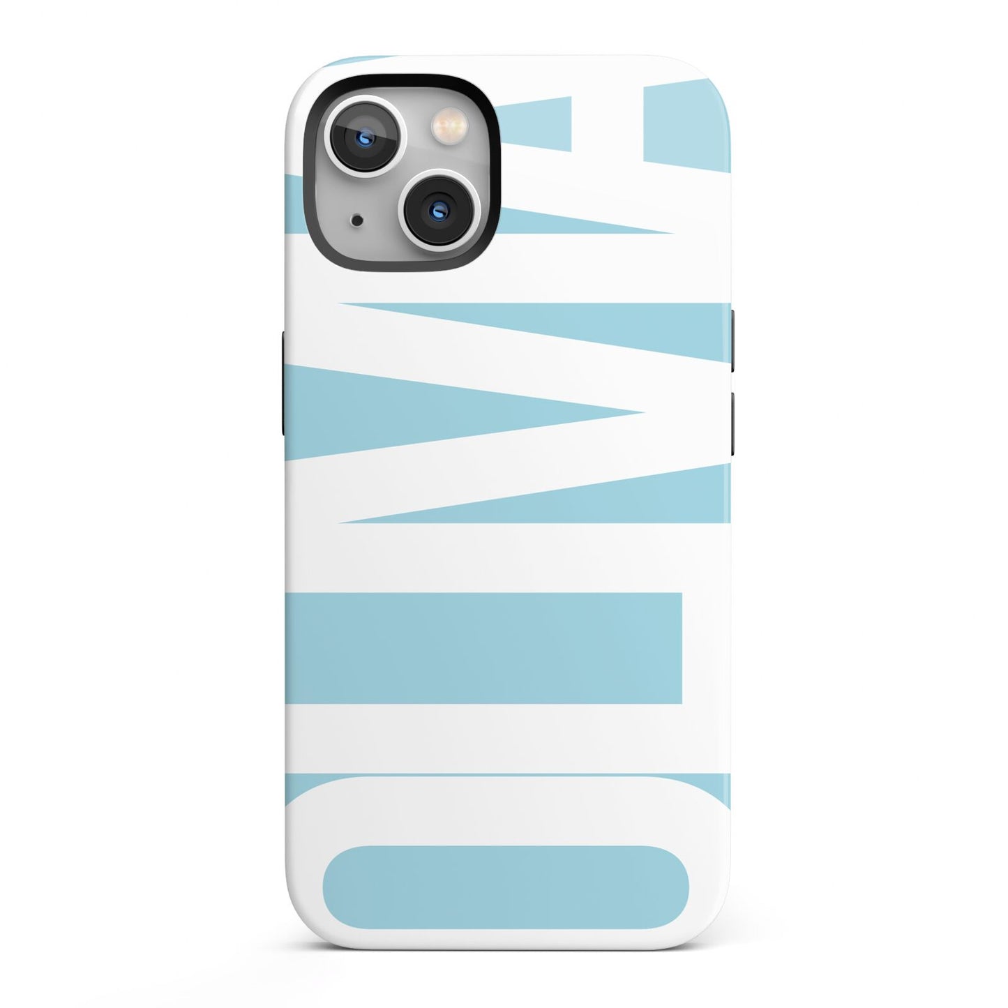 Light Blue with Bold White Name iPhone 13 Full Wrap 3D Tough Case