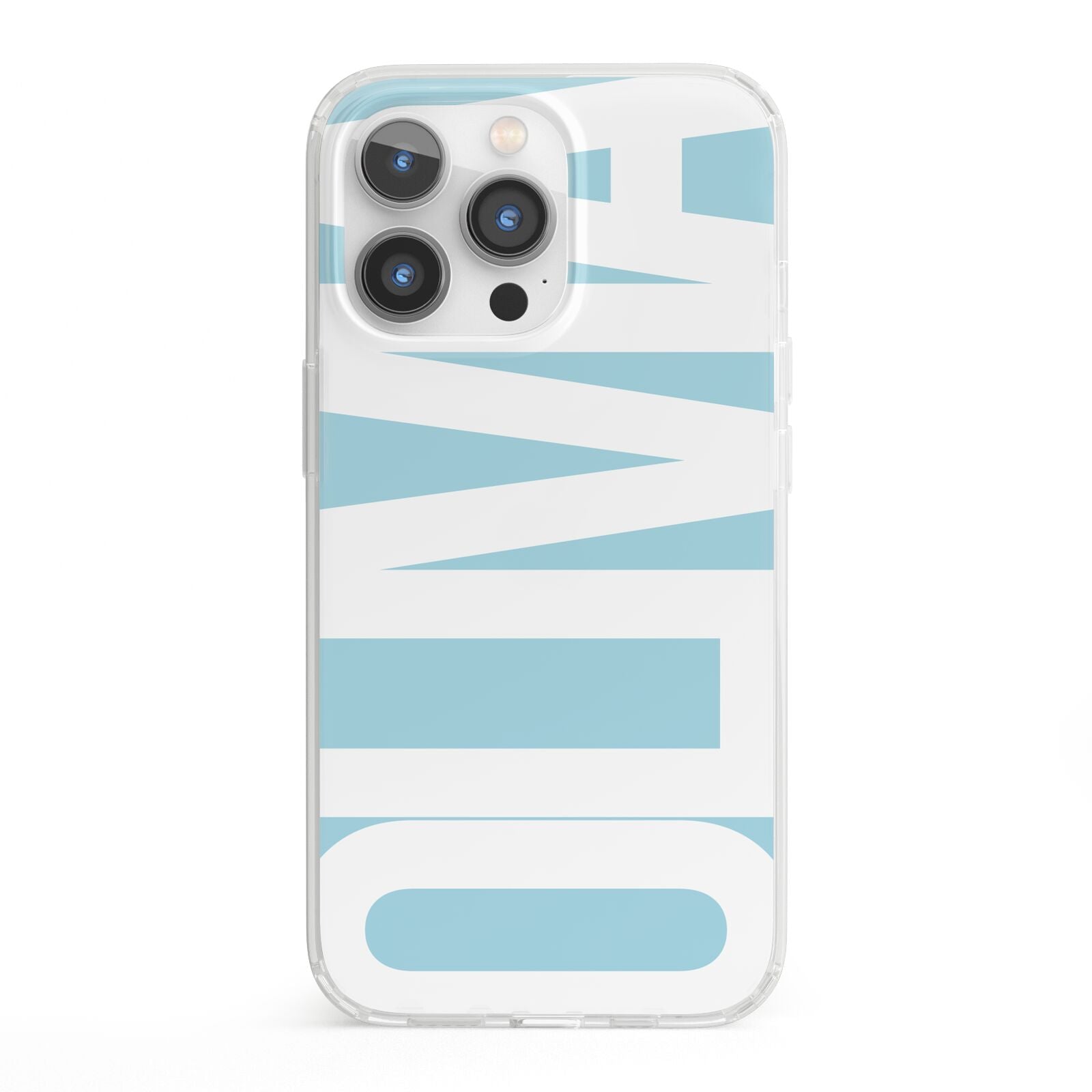 Light Blue with Bold White Name iPhone 13 Pro Clear Bumper Case