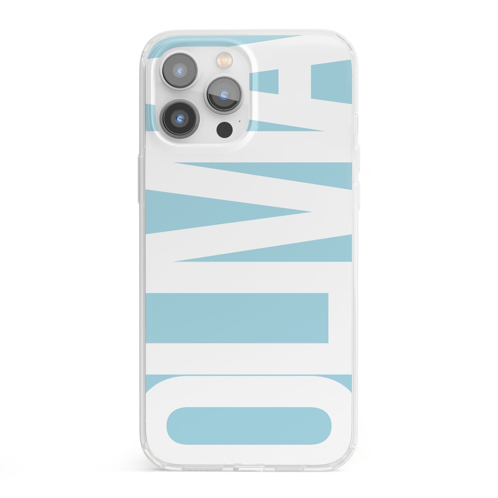 Light Blue with Bold White Name iPhone 13 Pro Max Clear Bumper Case