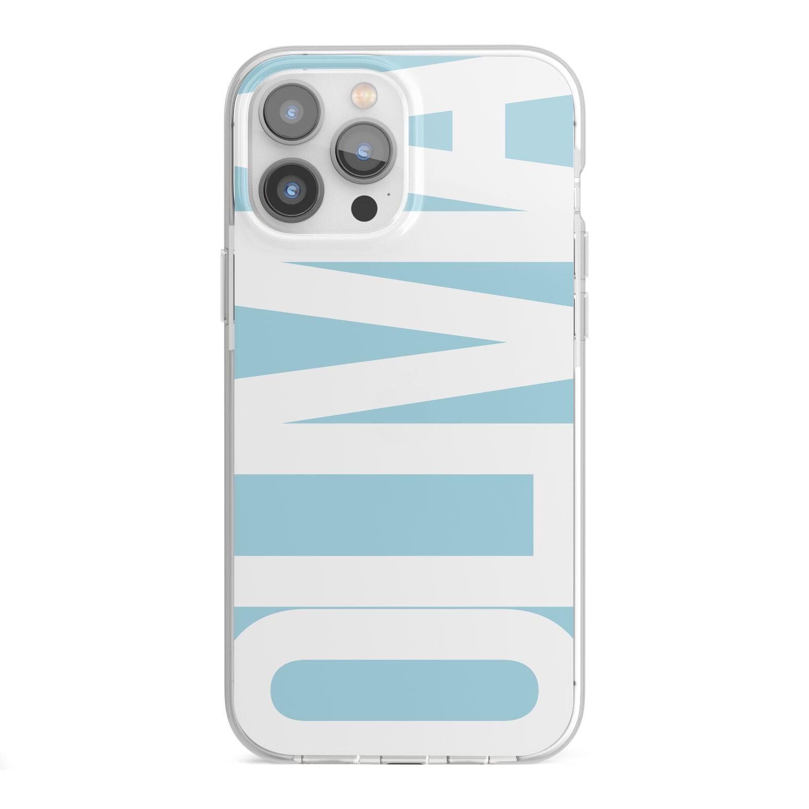 Light Blue with Bold White Name iPhone 13 Pro Max TPU Impact Case with White Edges