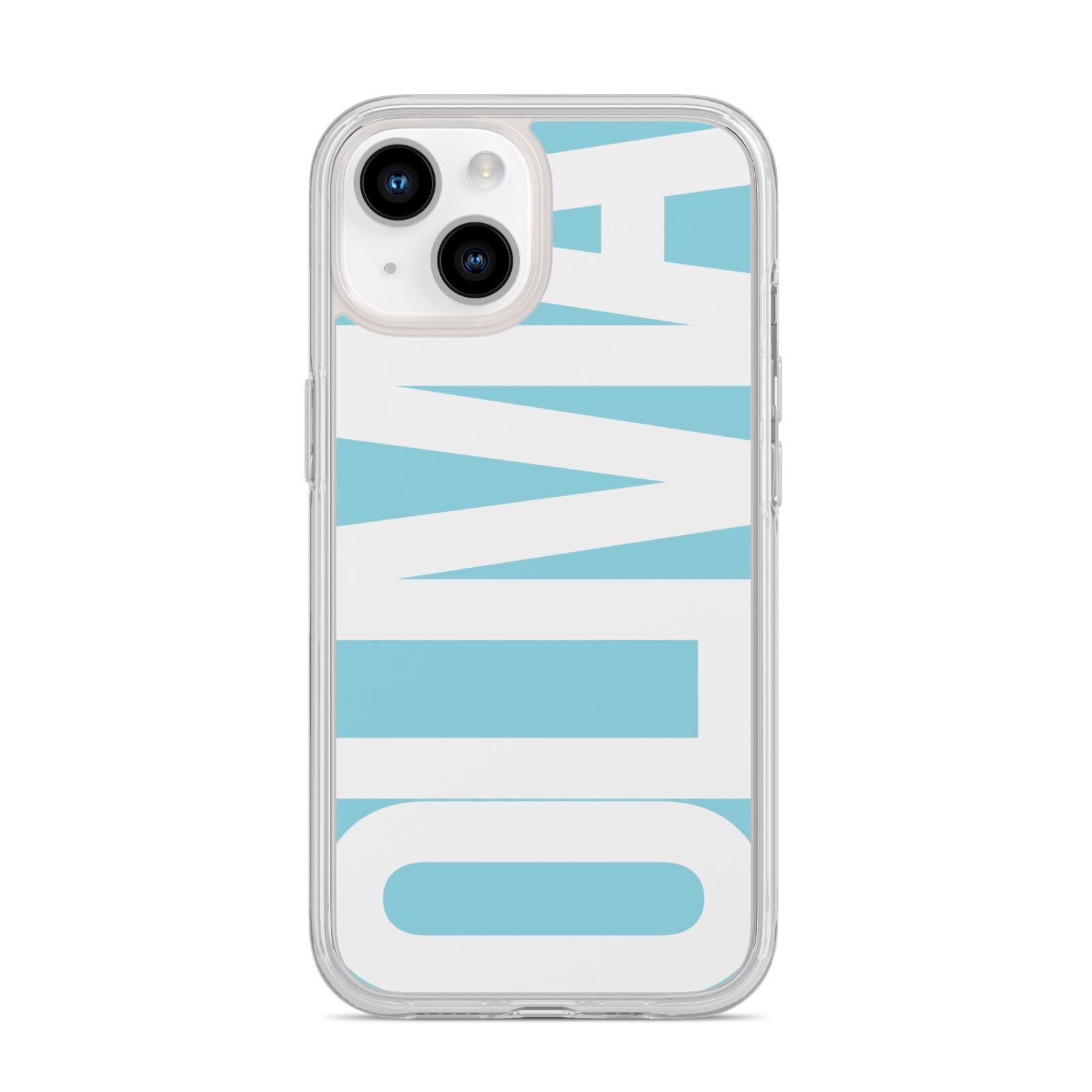 Light Blue with Bold White Name iPhone 14 Clear Tough Case Starlight