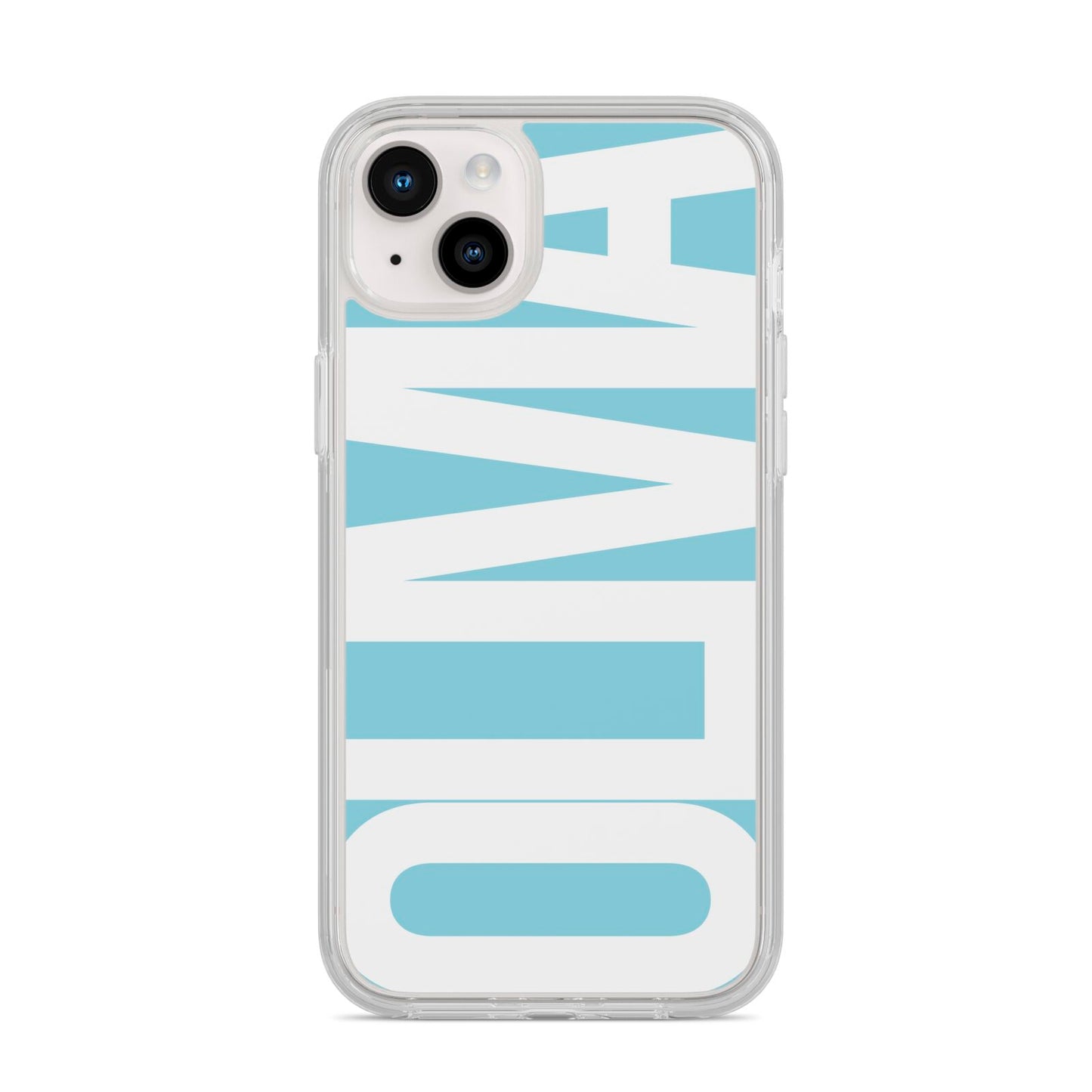 Light Blue with Bold White Name iPhone 14 Plus Clear Tough Case Starlight