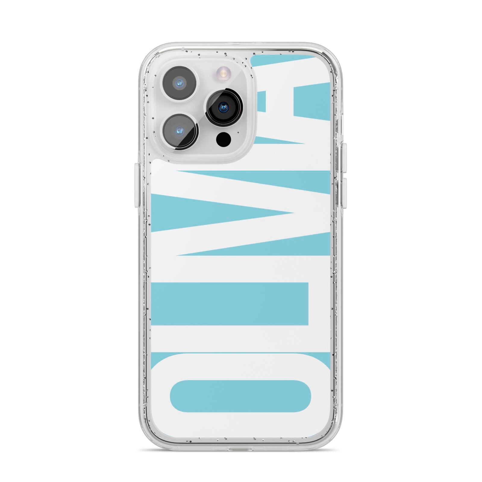 Light Blue with Bold White Name iPhone 14 Pro Max Glitter Tough Case Silver