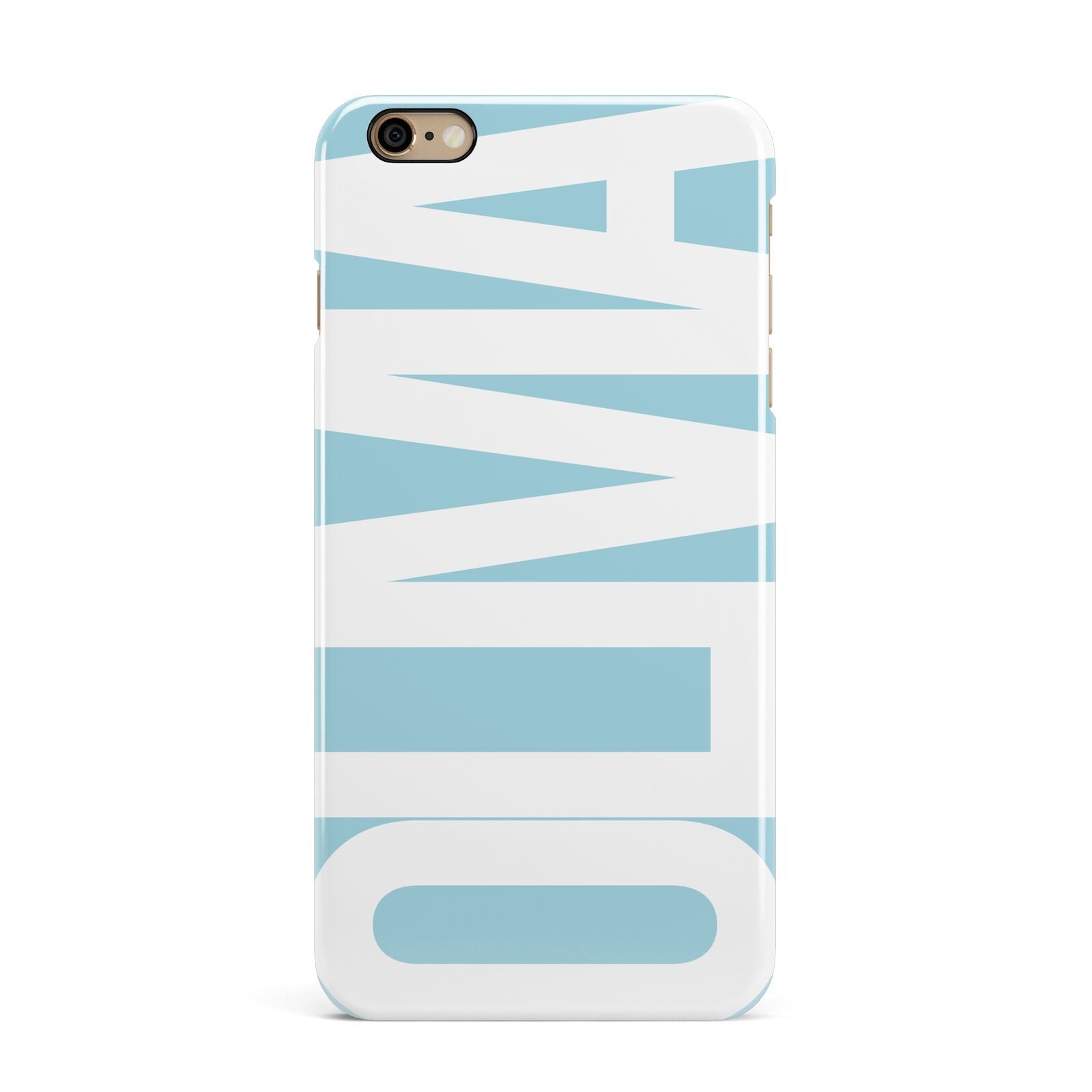 Light Blue with Bold White Name iPhone 6 Plus 3D Snap Case on Gold Phone