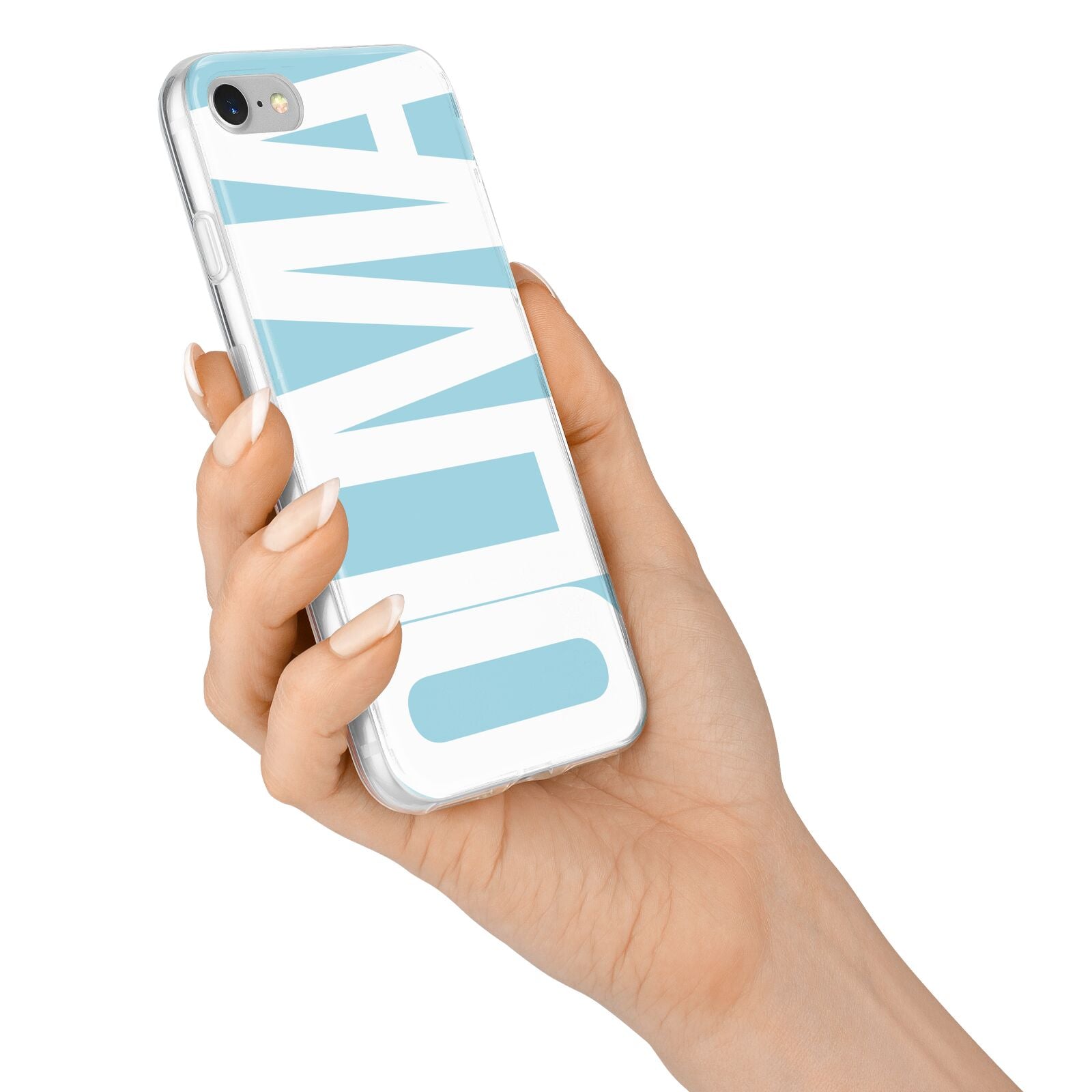 Light Blue with Bold White Name iPhone 7 Bumper Case on Silver iPhone Alternative Image