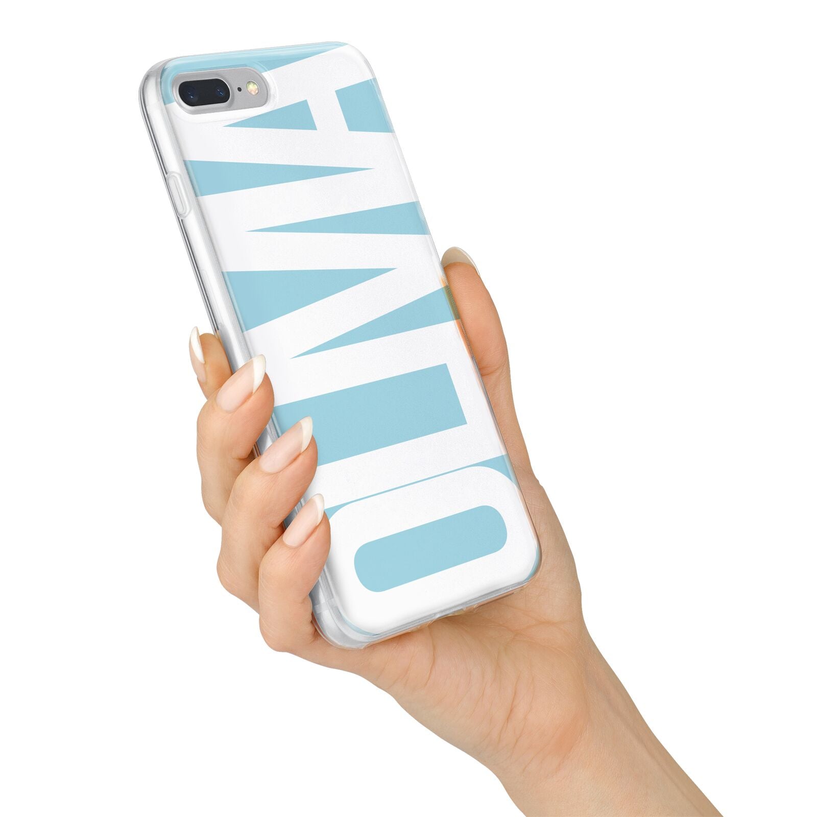 Light Blue with Bold White Name iPhone 7 Plus Bumper Case on Silver iPhone Alternative Image